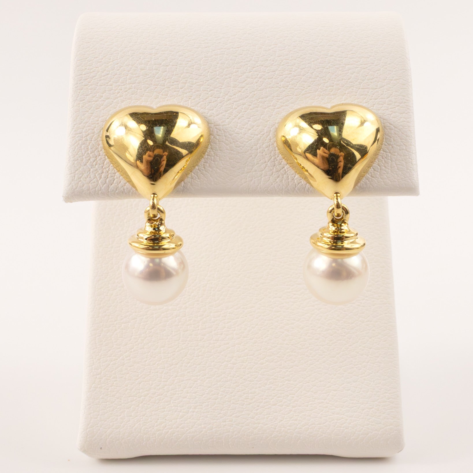 18KYG Tiffany & Co. Pearl and Heart Drop Earrings