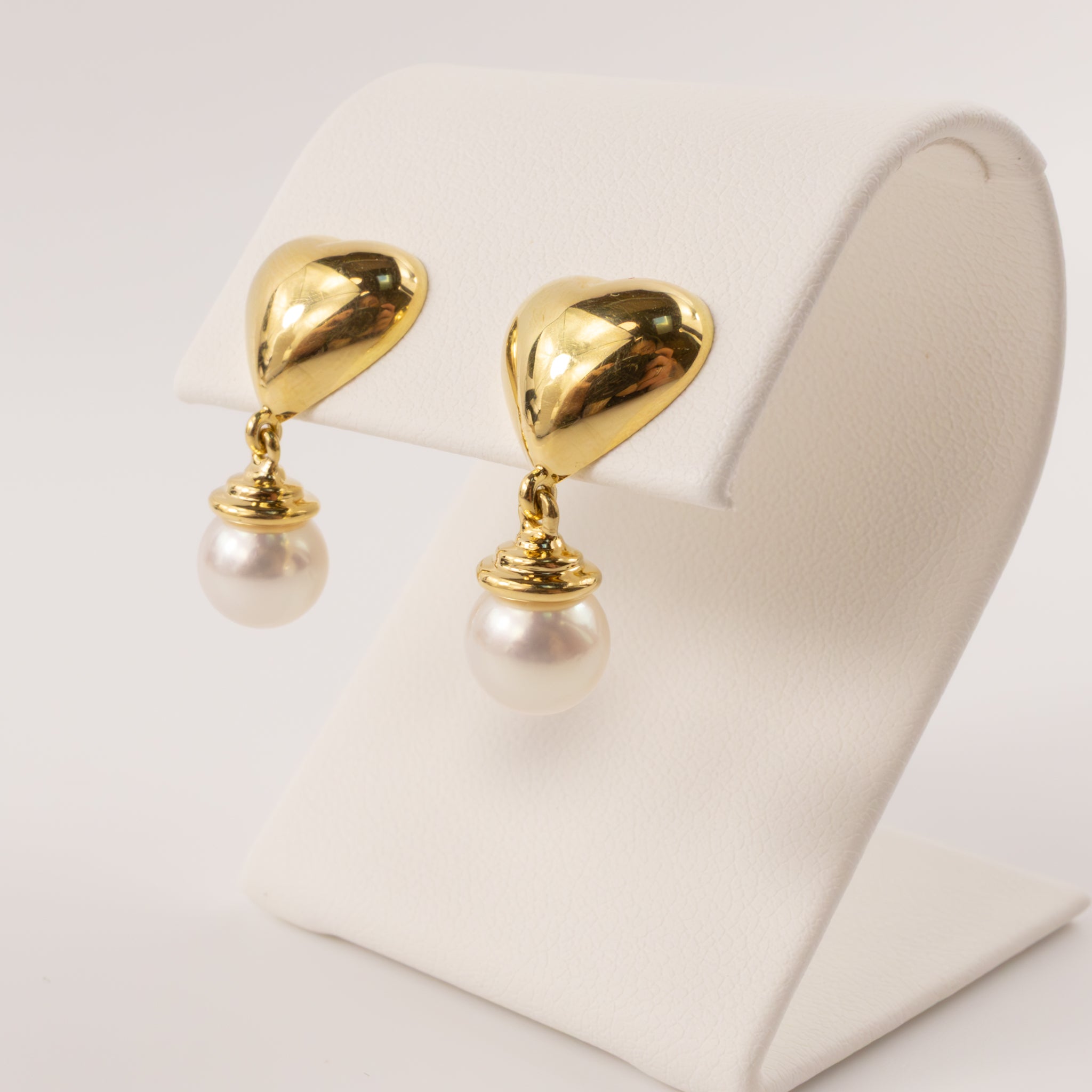 18KYG Tiffany & Co. Pearl and Heart Drop Earrings