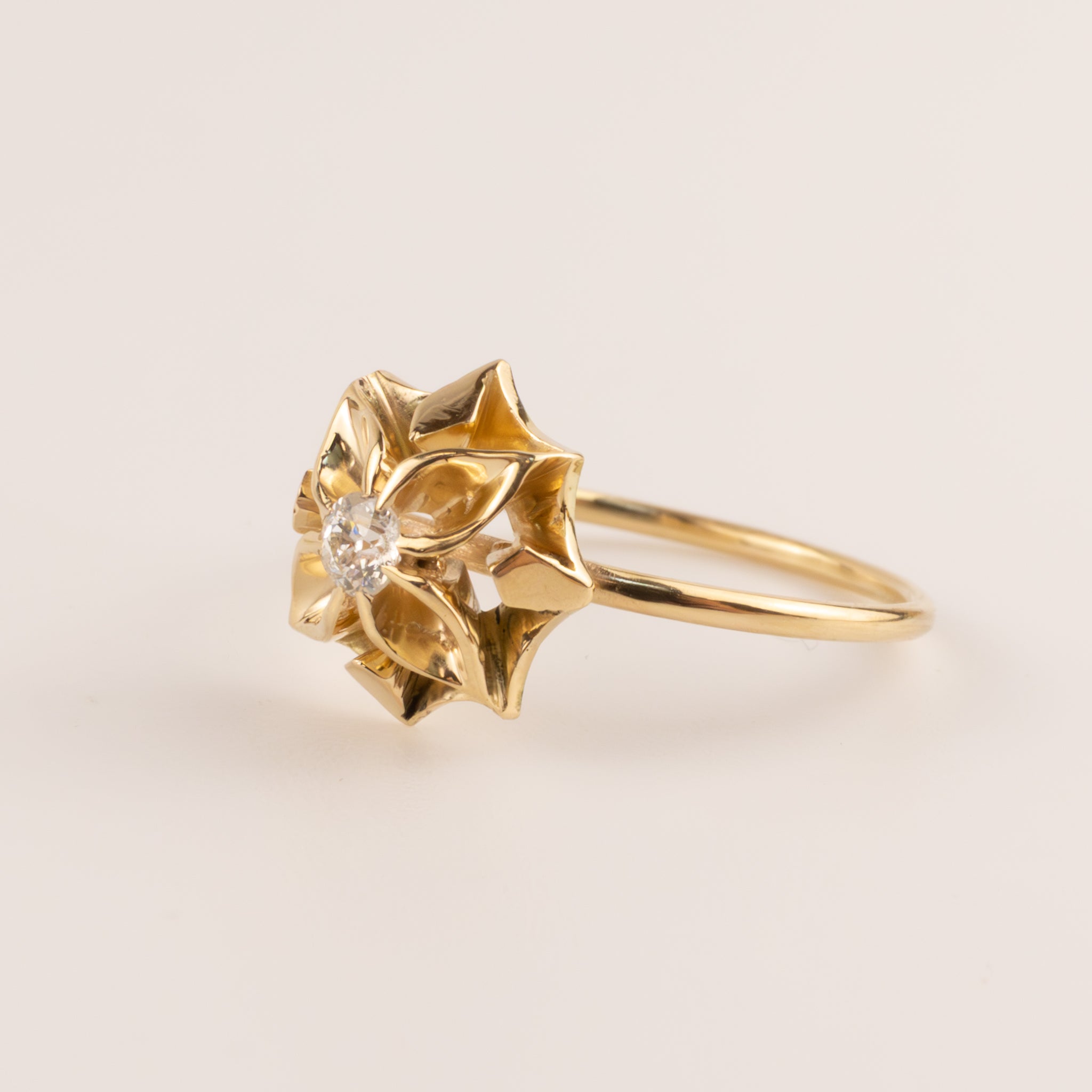 14KYG Antique Old Mine Diamond Custom Made Starburst Ring