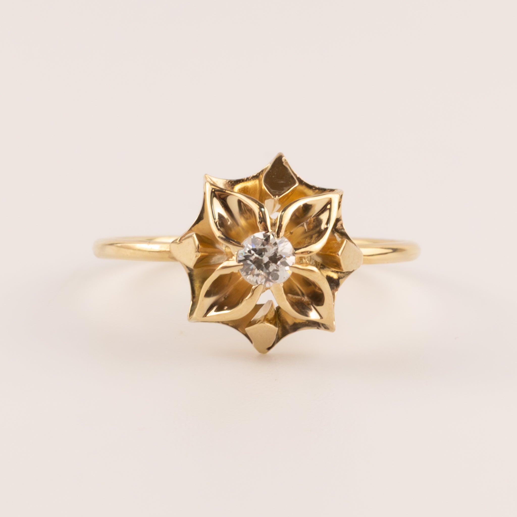 14KYG Antique Old Mine Diamond Custom Made Starburst Ring