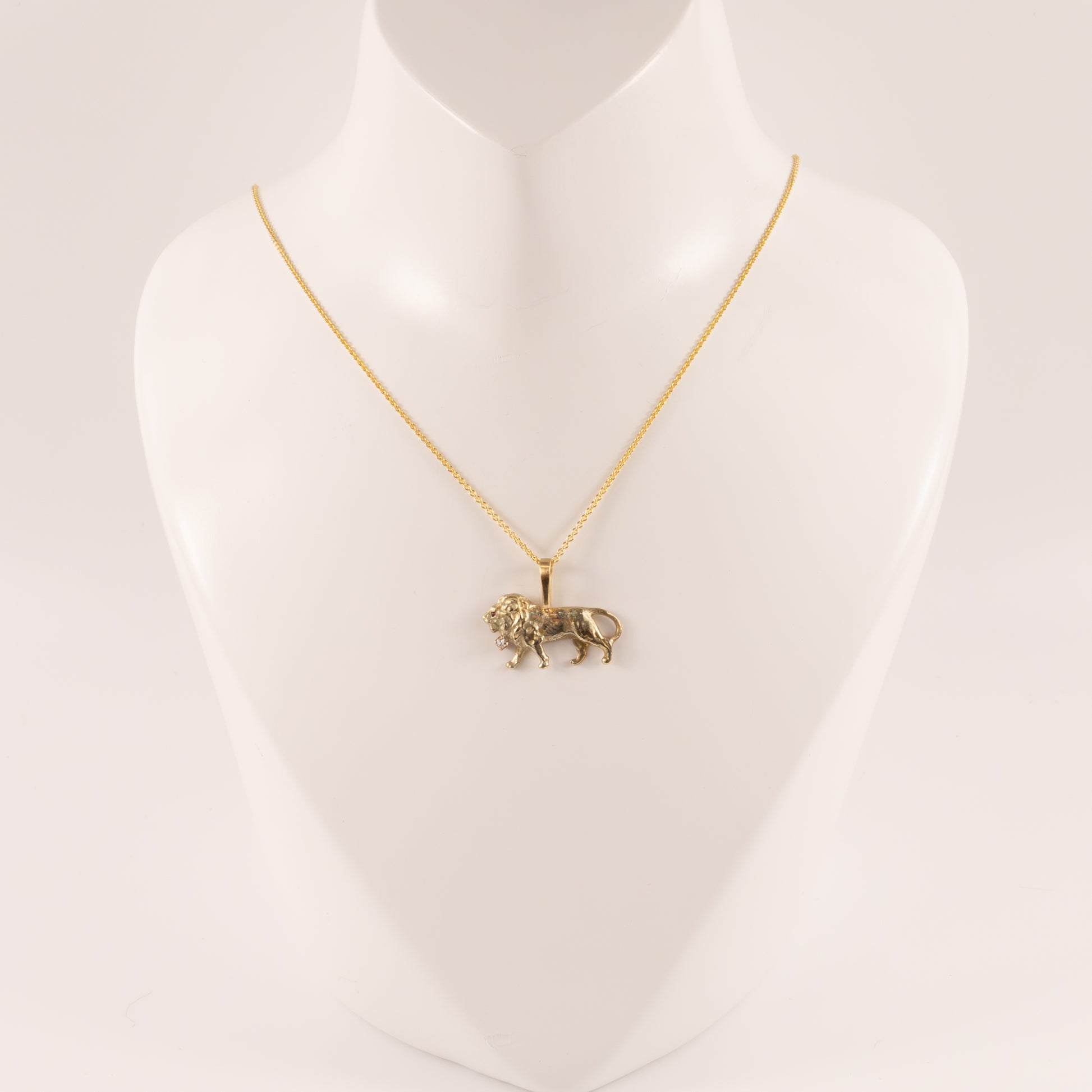 14KYG Antique Diamond and Ruby Lion Custom Made Necklace