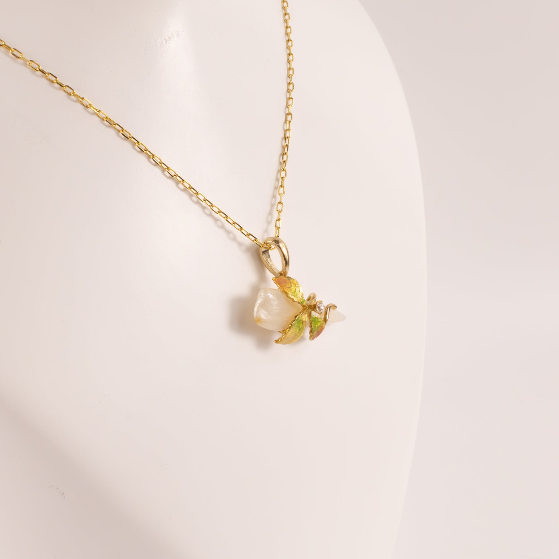 14KYG Antique Pearl and Diamond Vine Wrapped Custom Made Necklace