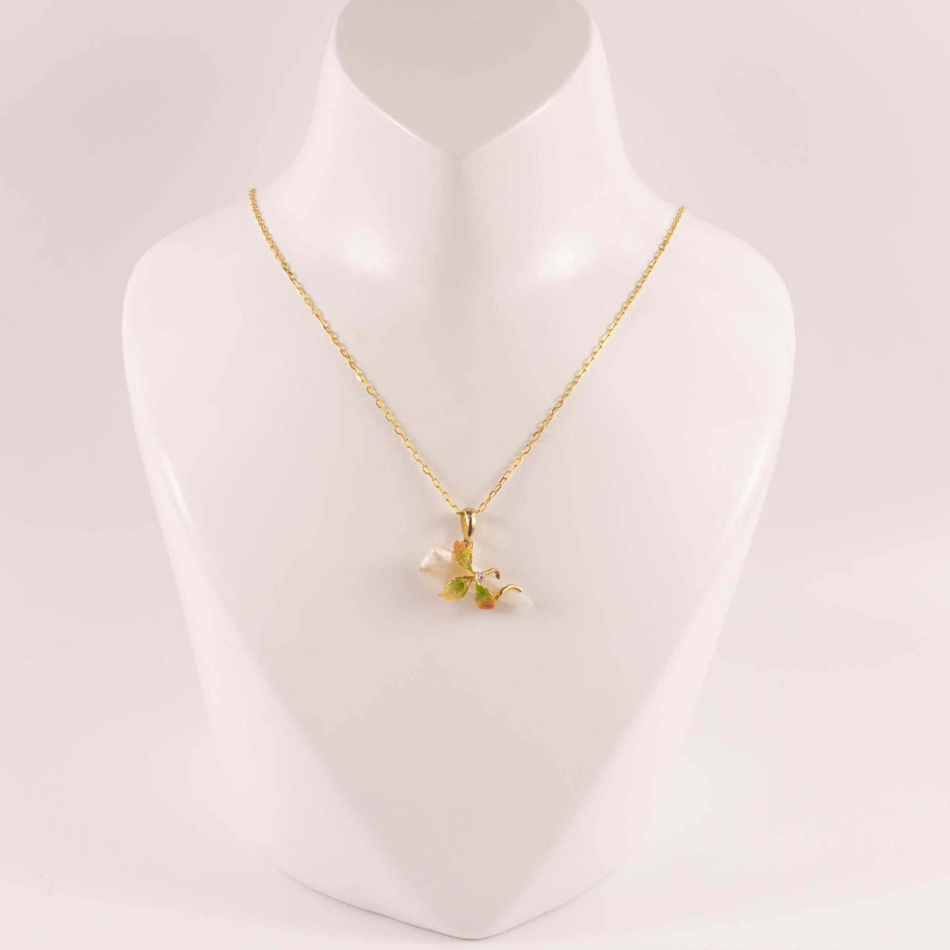 14KYG Antique Pearl and Diamond Vine Wrapped Custom Made Necklace