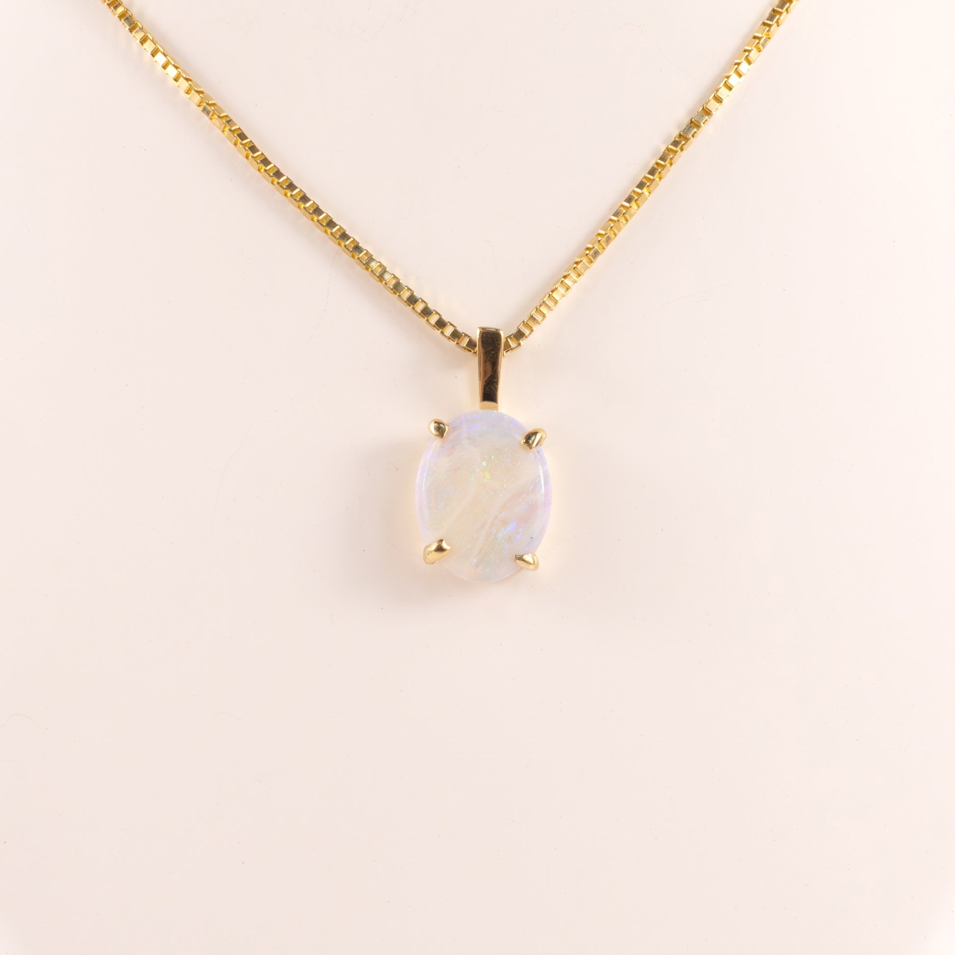 14KYG Antique Oval White Opal Custom Made Necklace