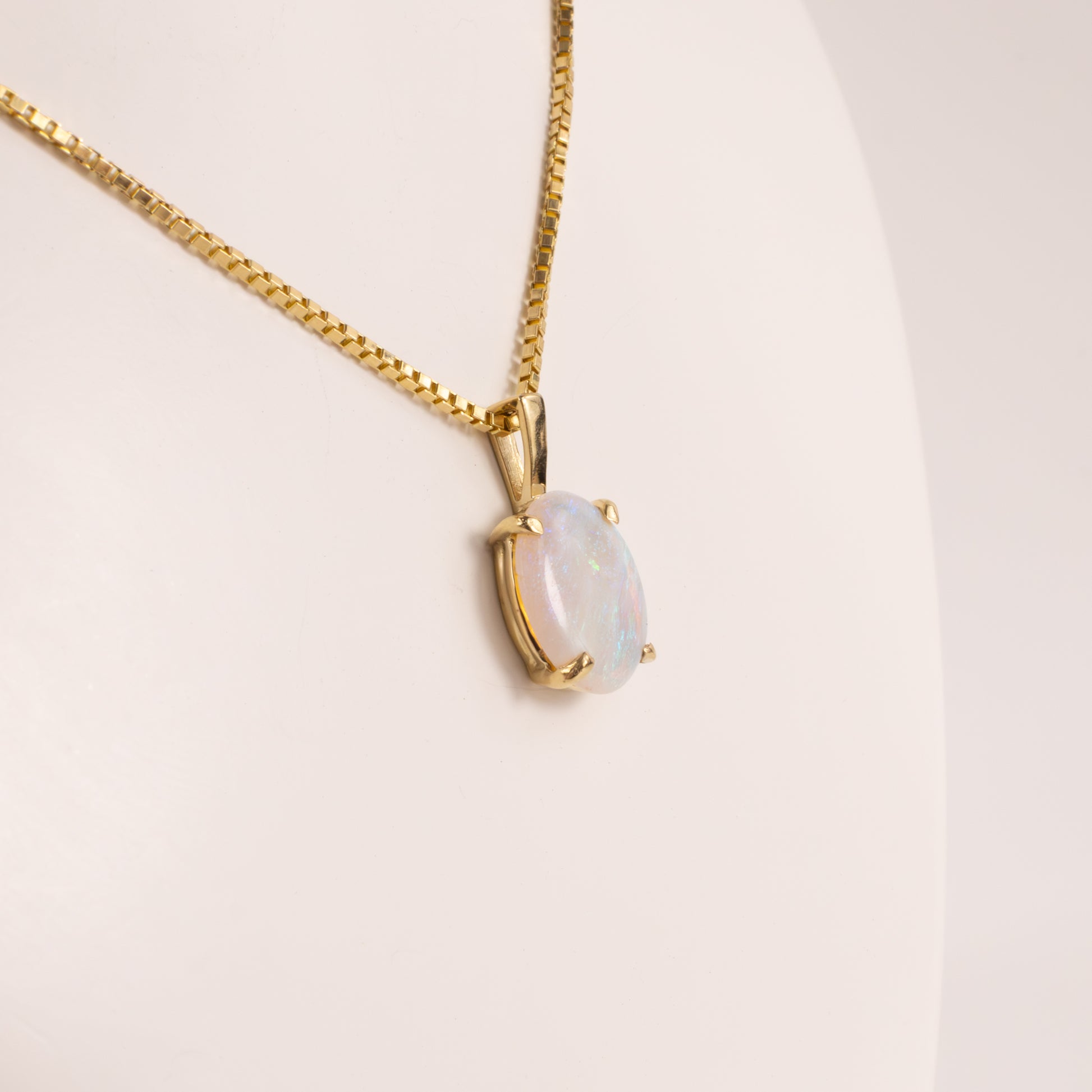 14KYG Antique Oval White Opal Custom Made Necklace