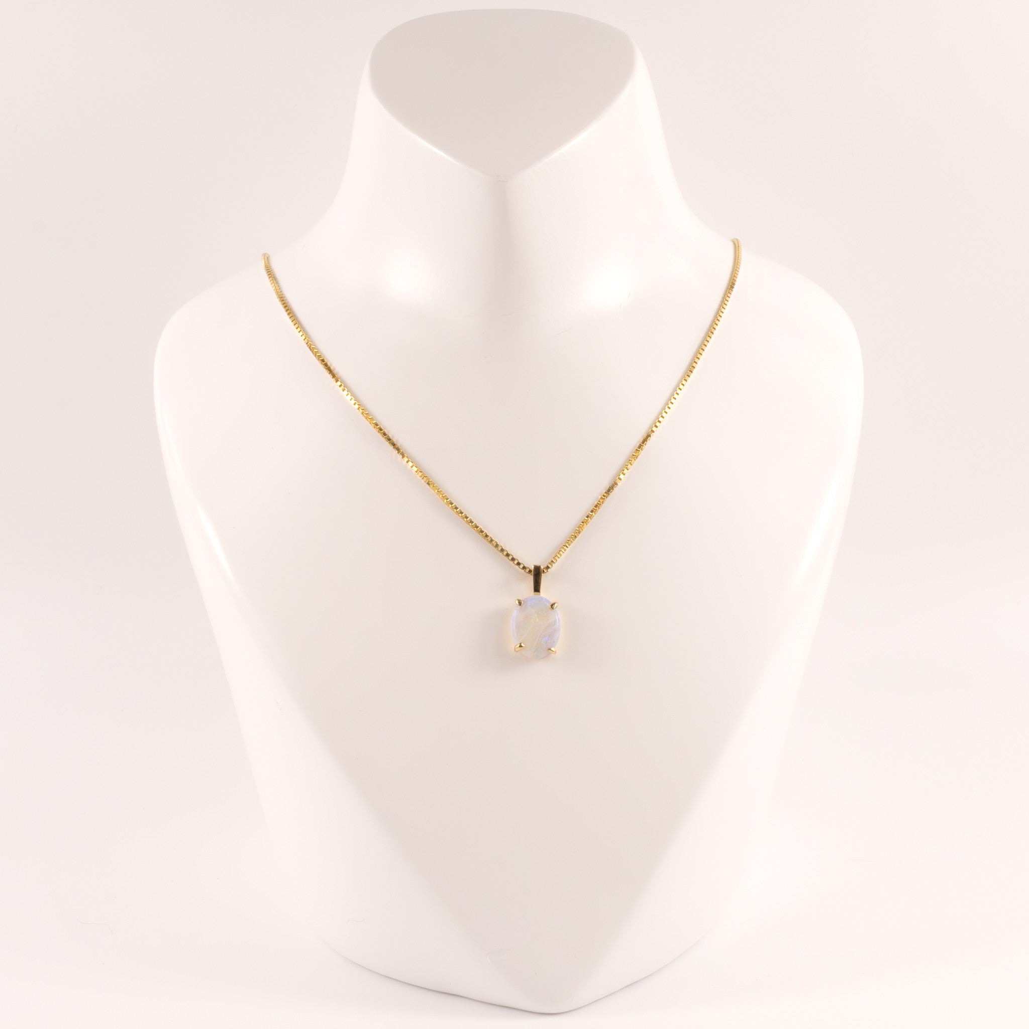 14KYG Antique Oval White Opal Custom Made Necklace