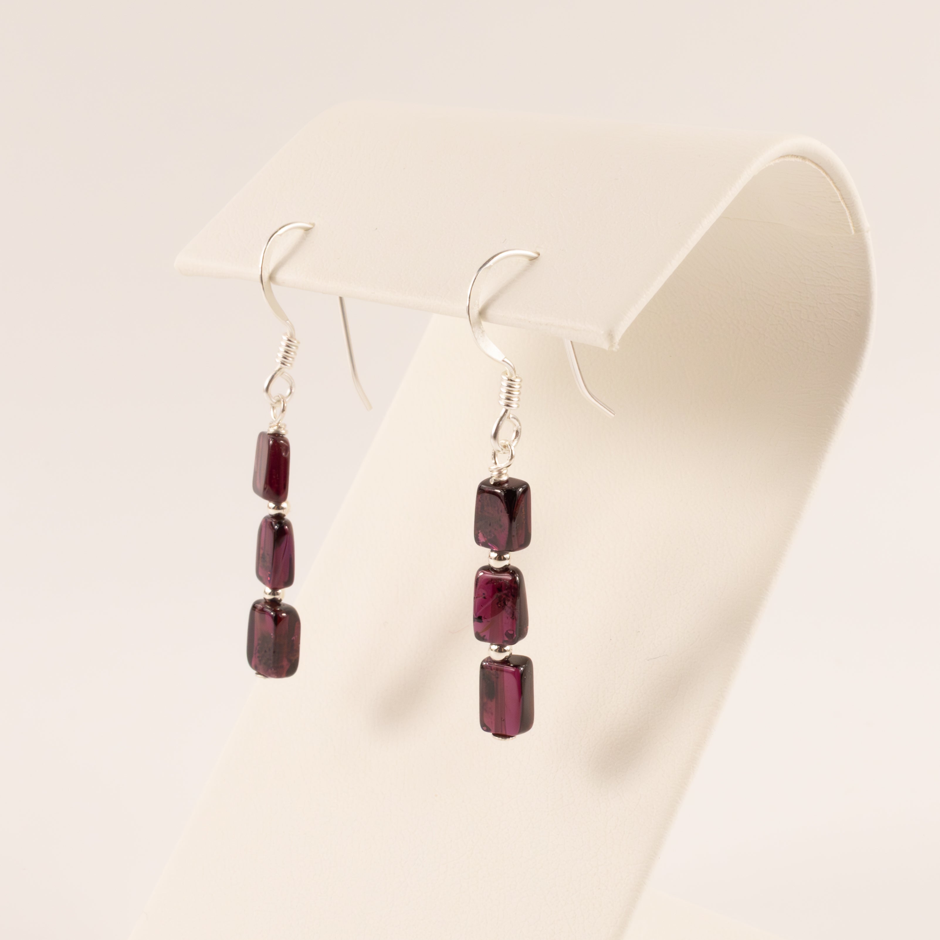 Sterling Silver Garnet Tiered Dangle Earrings
