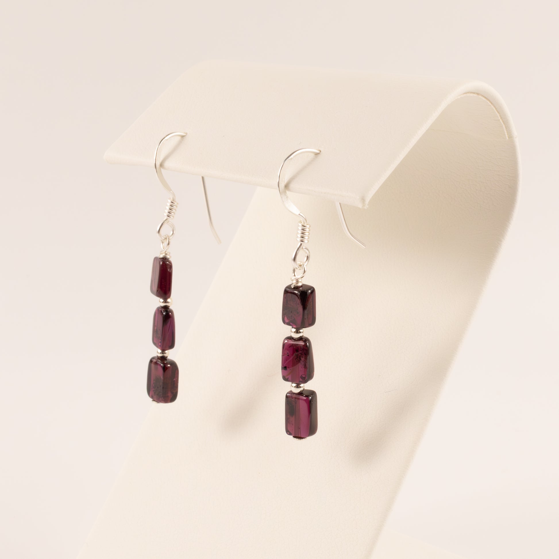 Sterling Silver Garnet Tiered Dangle Earrings