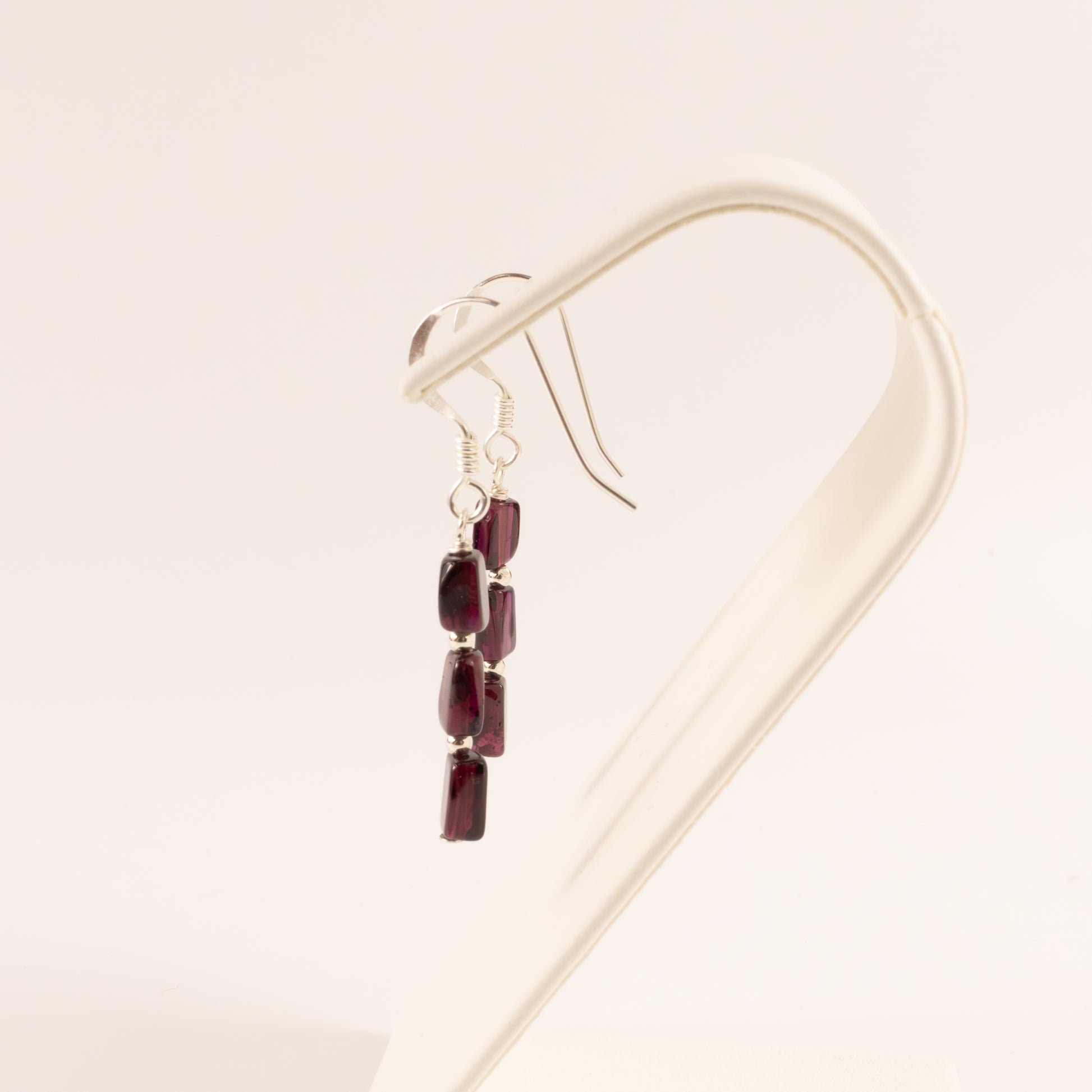 Sterling Silver Garnet Tiered Dangle Earrings