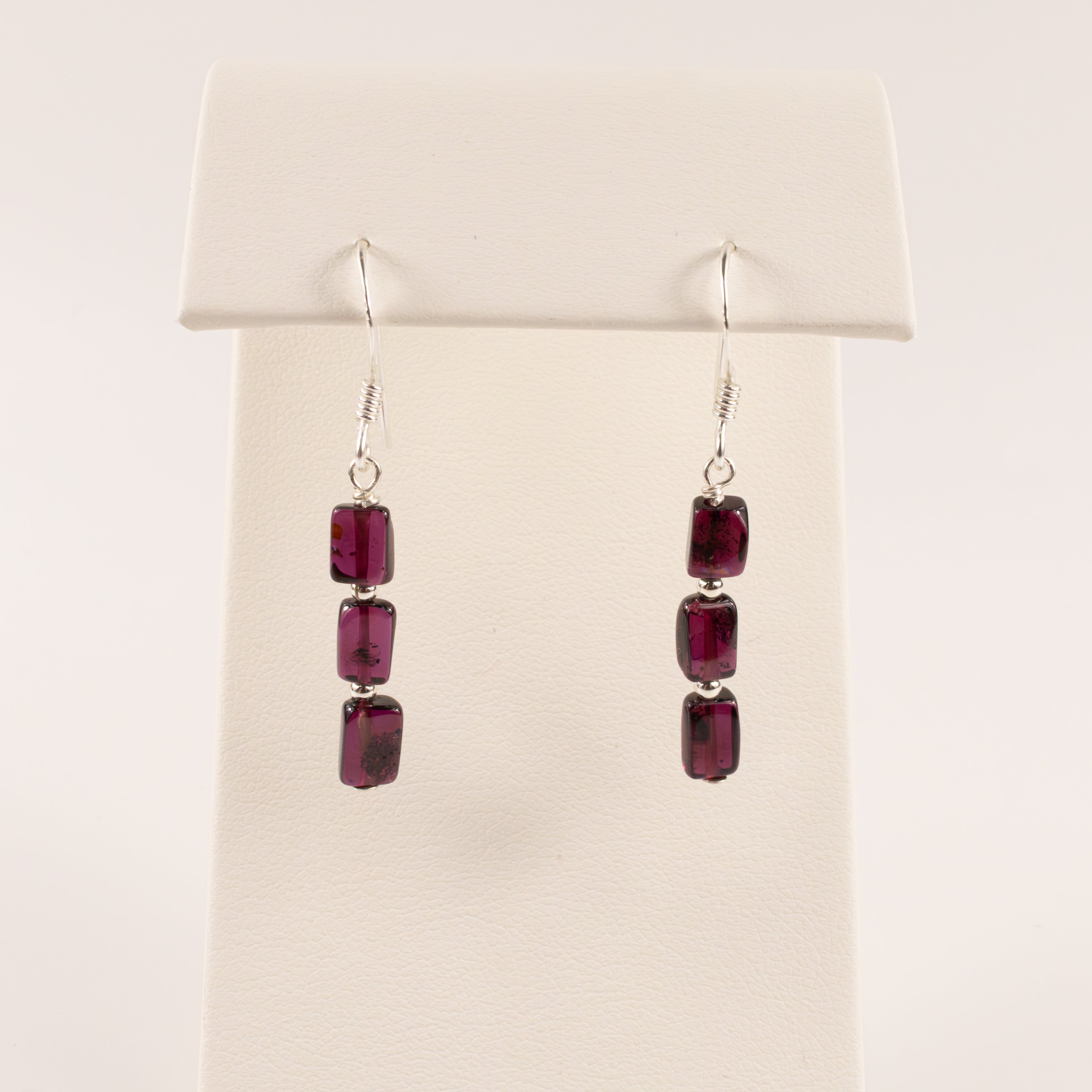 Sterling Silver Garnet Tiered Dangle Earrings