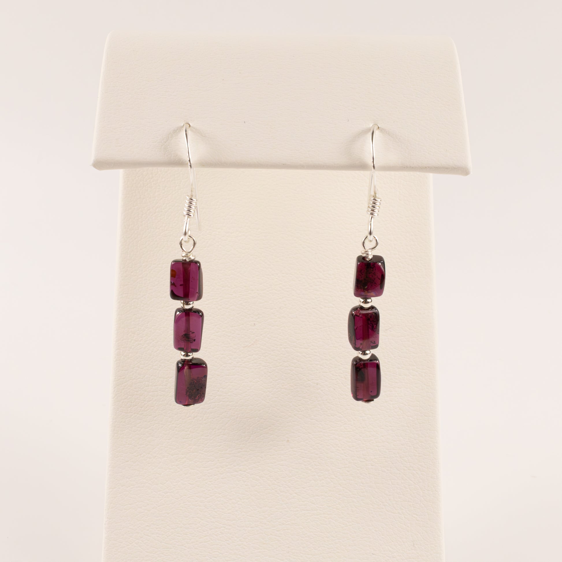 Sterling Silver Garnet Tiered Dangle Earrings