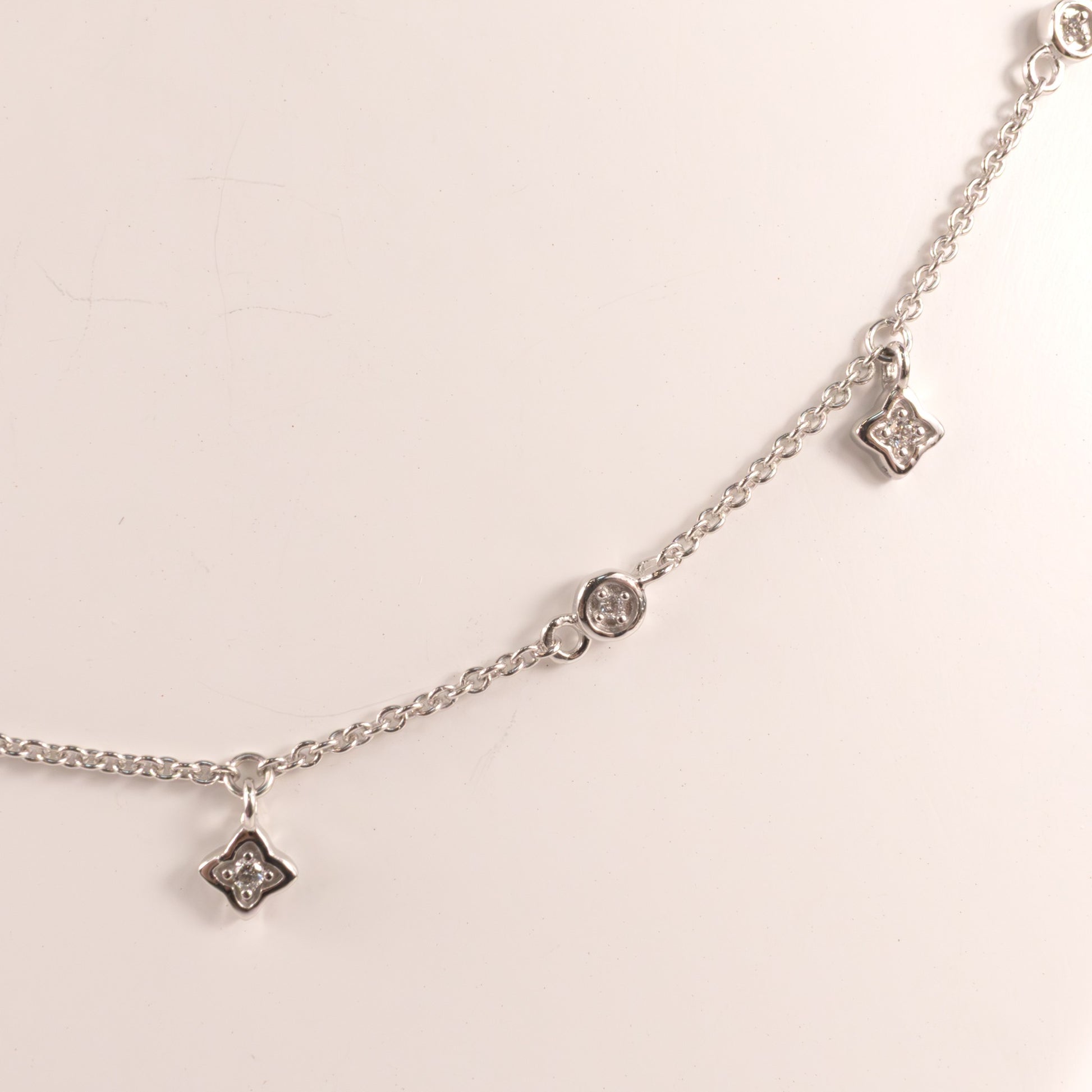 Sterling Silver Diamond Clover Drop Station Necklace