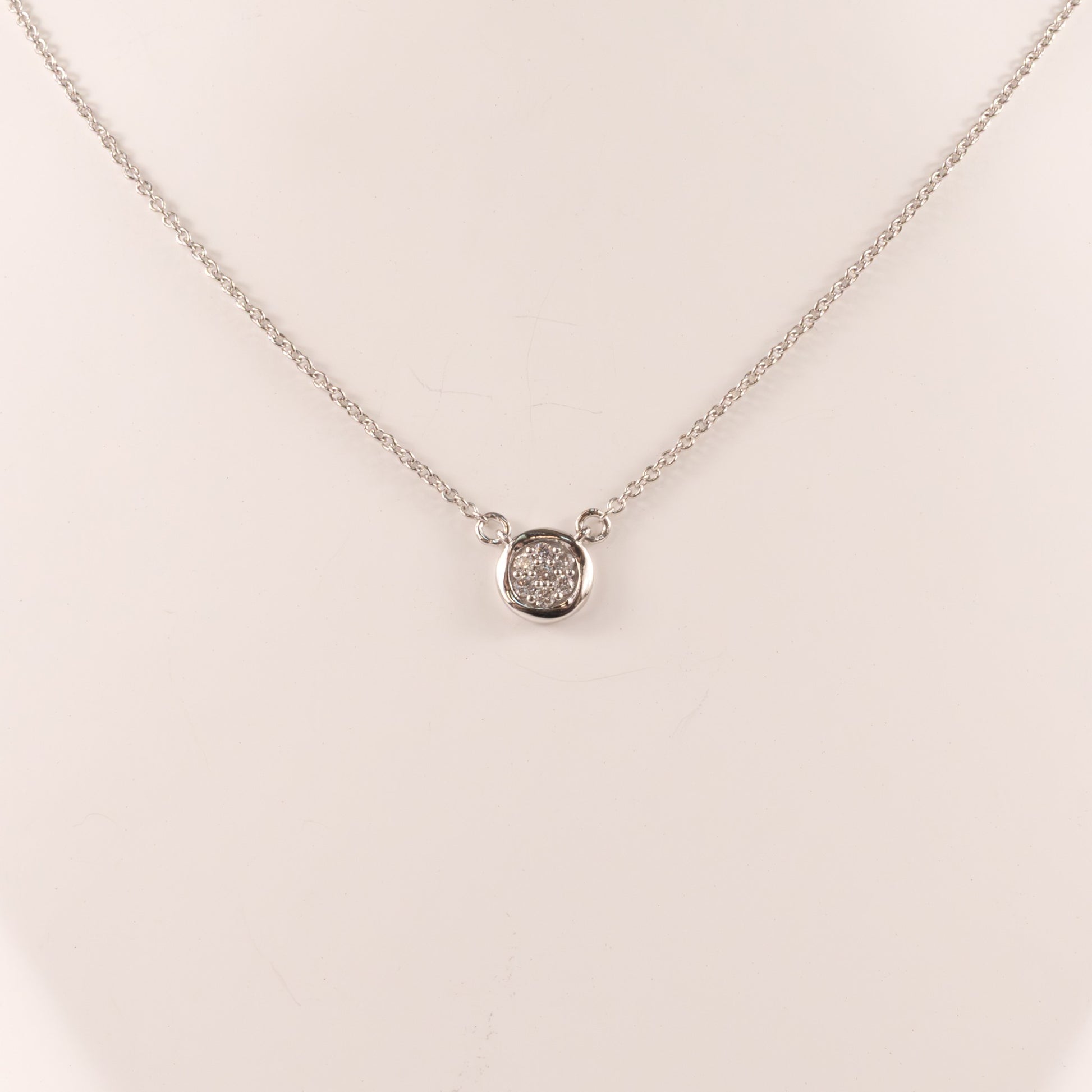 Sterling Silver Diamond Fixed Pave Disc Necklace