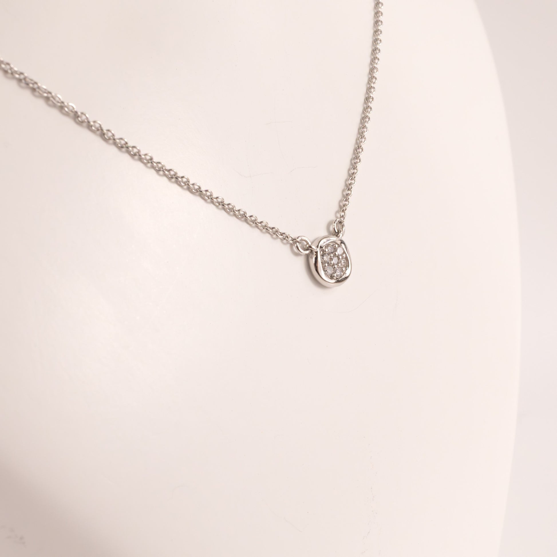 Sterling Silver Diamond Fixed Pave Disc Necklace