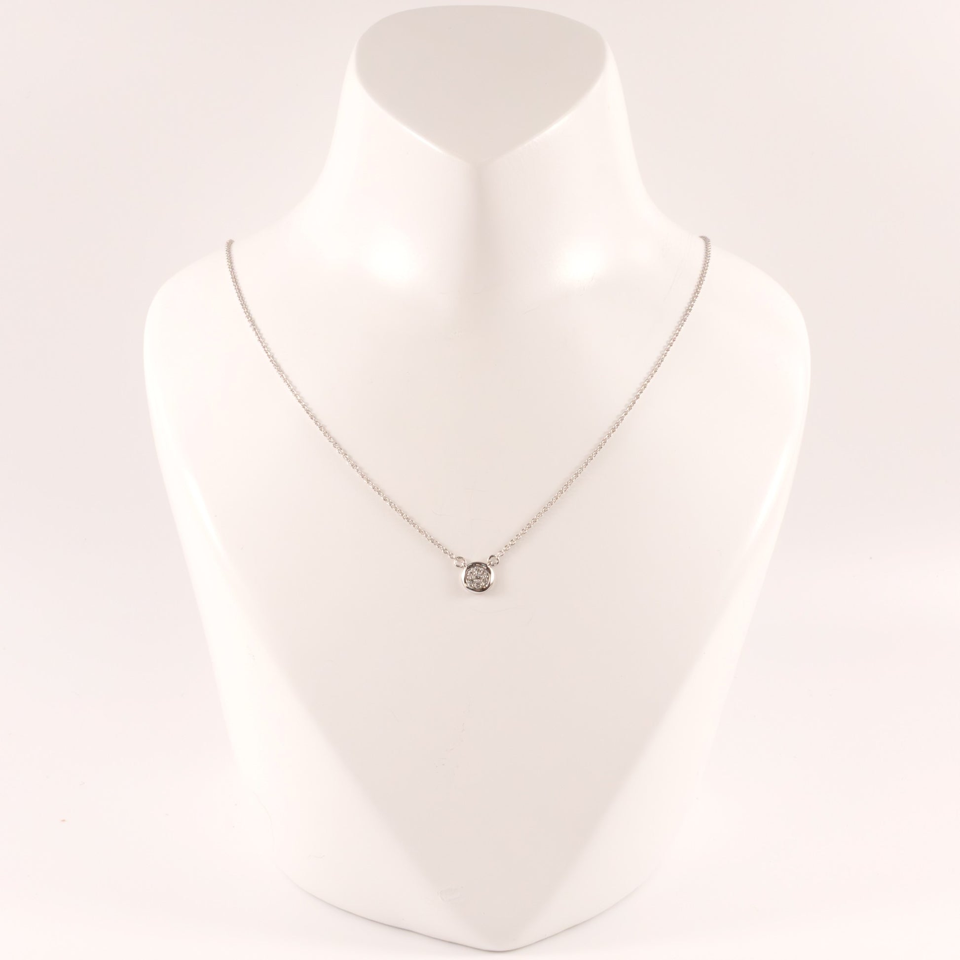 Sterling Silver Diamond Fixed Pave Disc Necklace