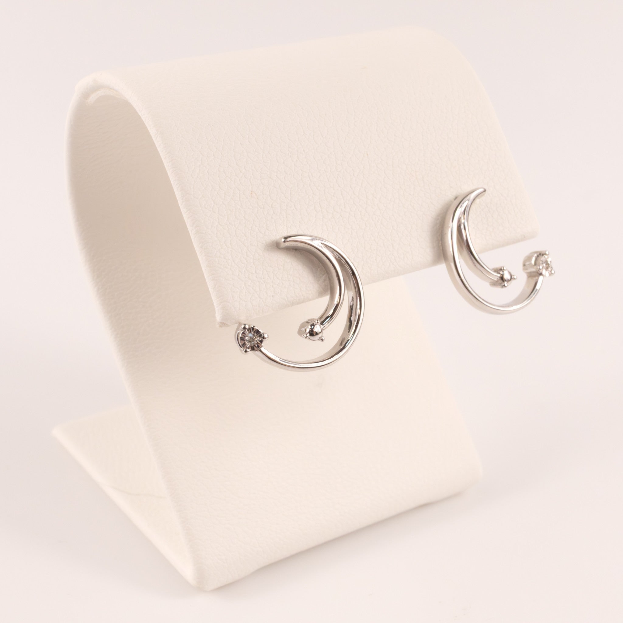 Sterling Silver Diamond Crescent Moon Stud Earrings