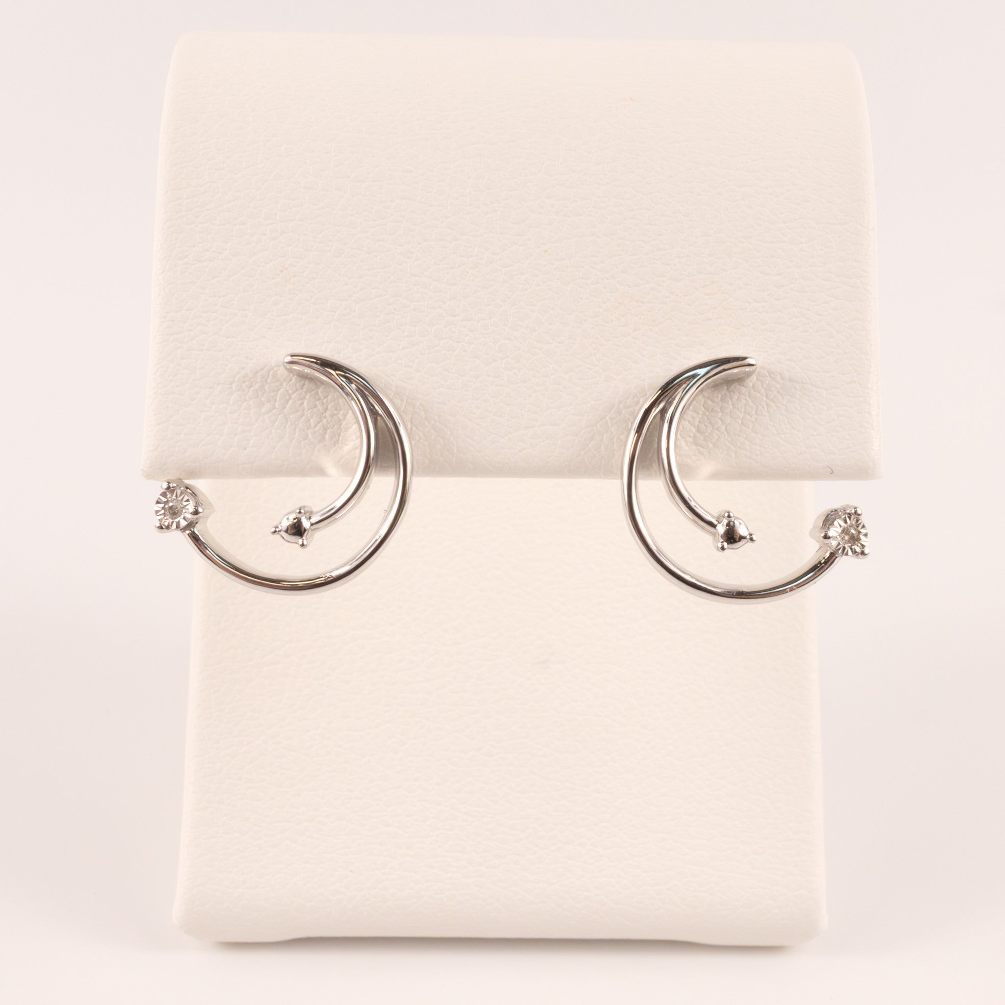 Sterling Silver Diamond Crescent Moon Stud Earrings