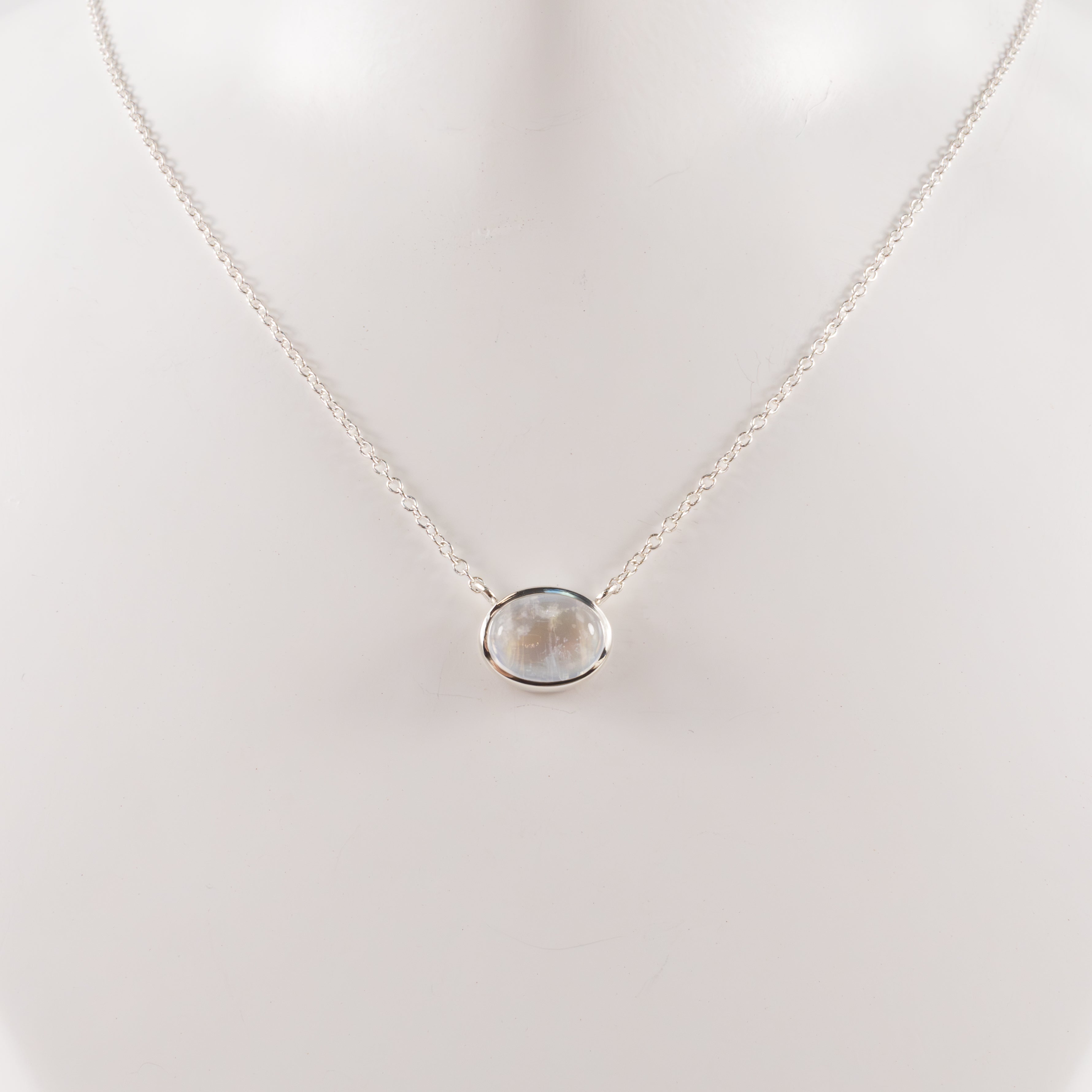 Sterling Silver Rainbow Moonstone Bezel Necklace