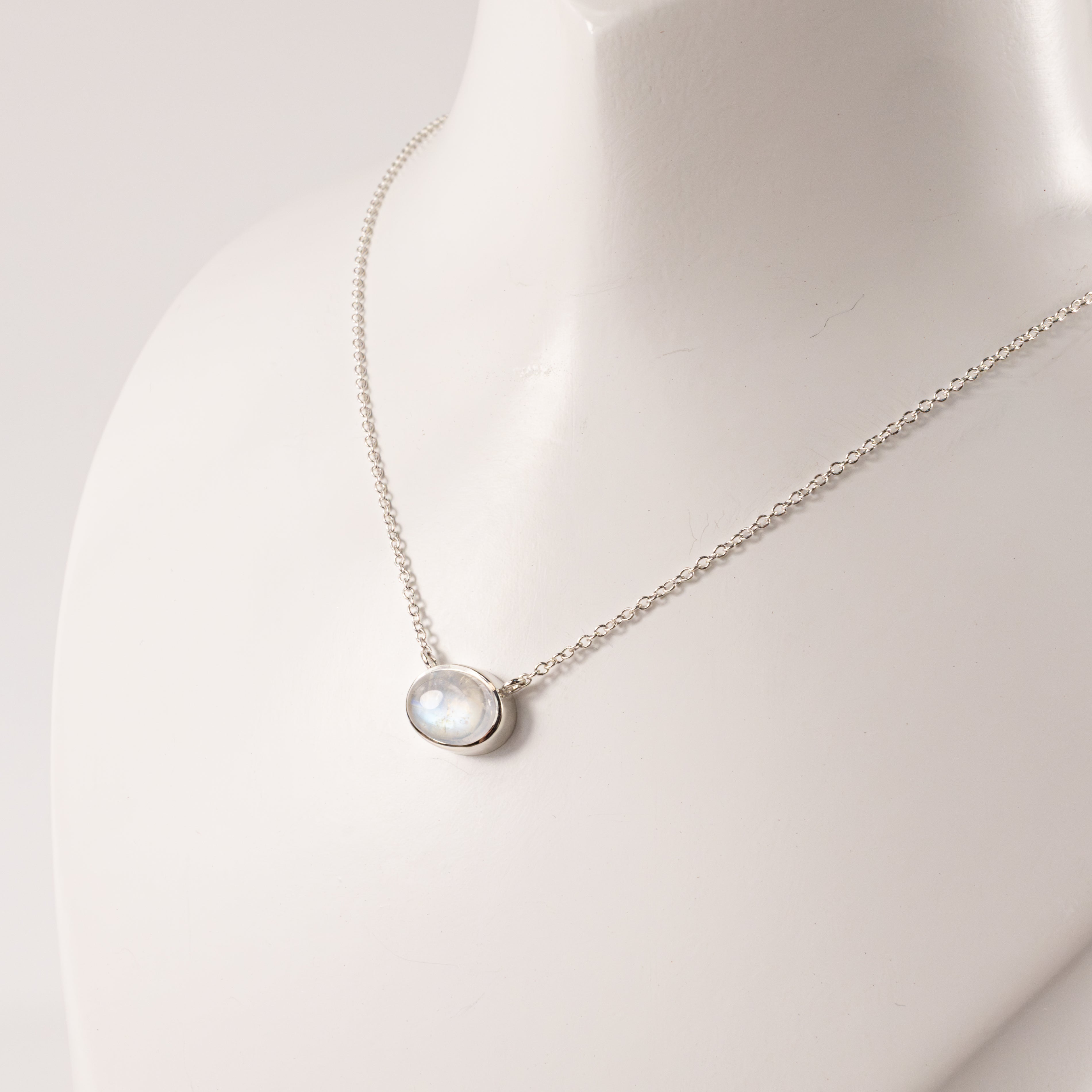 Sterling Silver Rainbow Moonstone Bezel Necklace