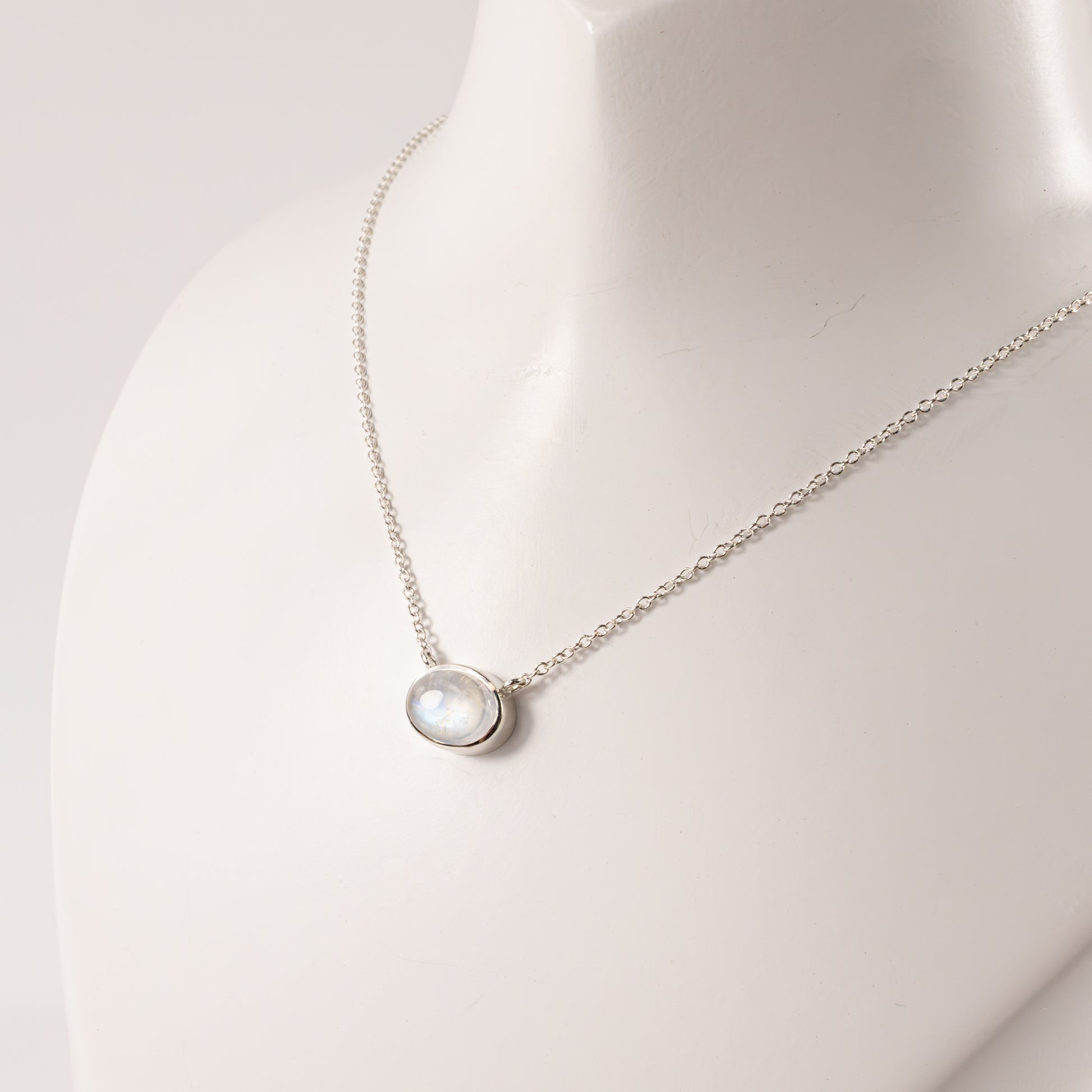 Sterling Silver Rainbow Moonstone Bezel Necklace