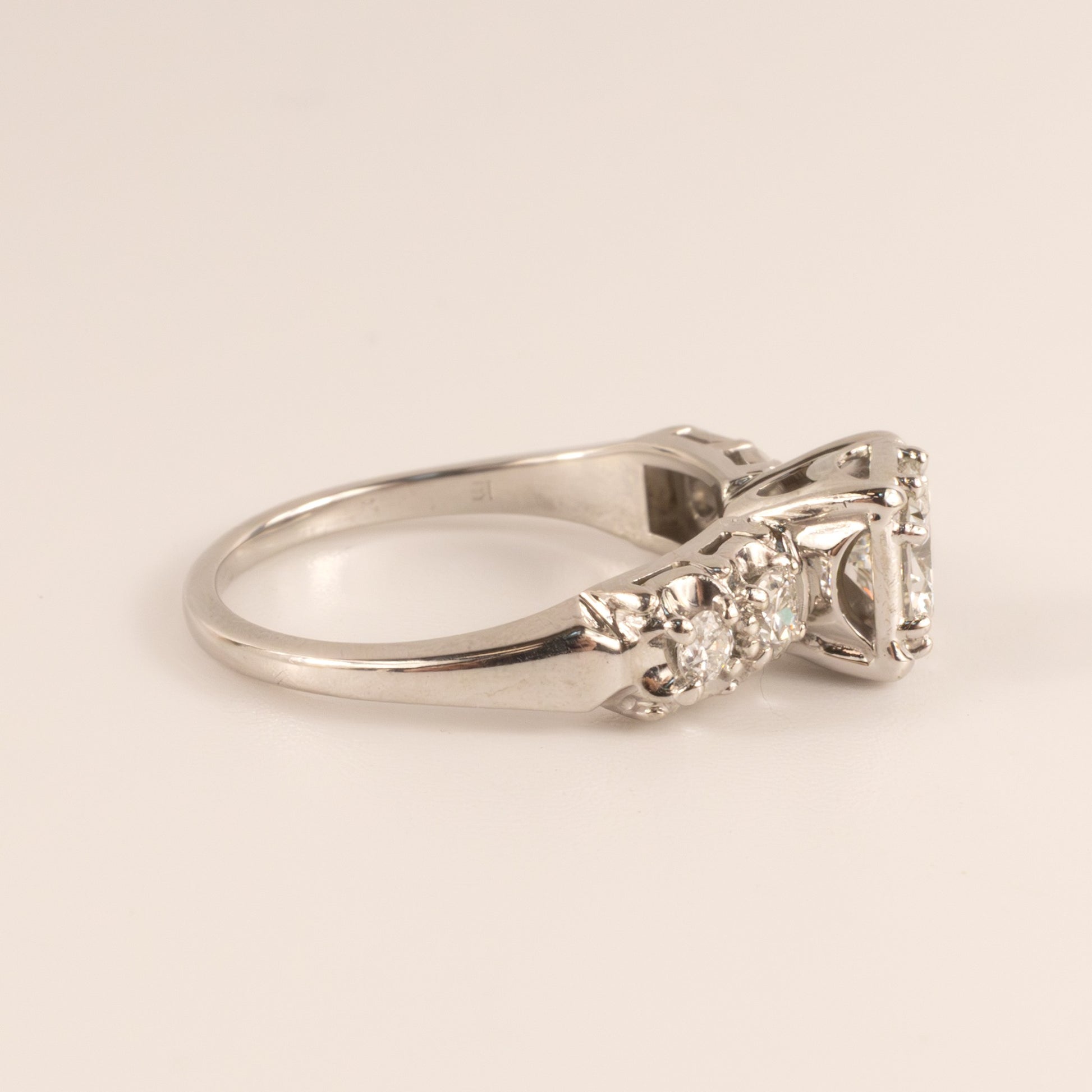 18KWG Vintage Diamond 0.59ct Accented Engagement Ring