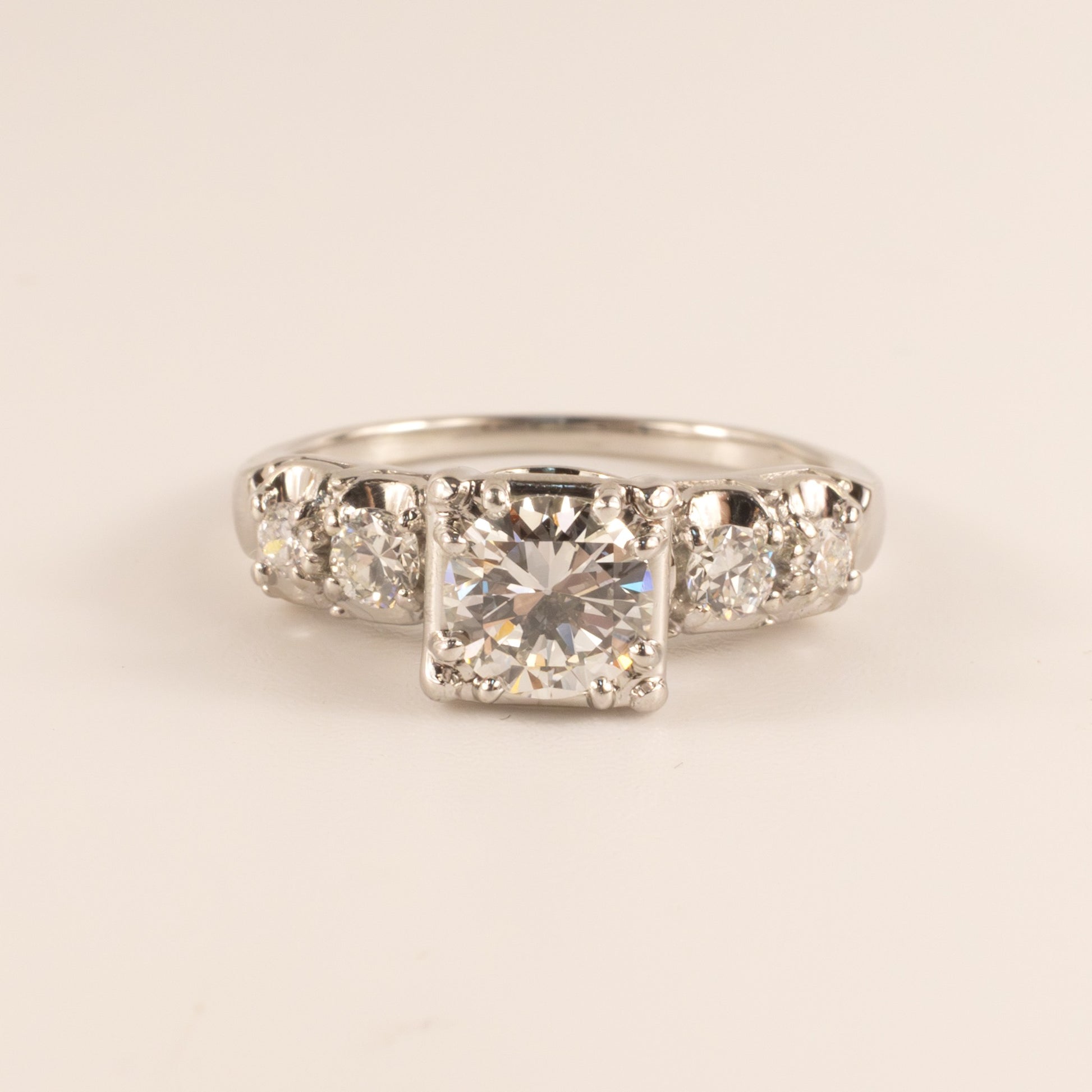 18KWG Vintage Diamond 0.59ct Accented Engagement Ring