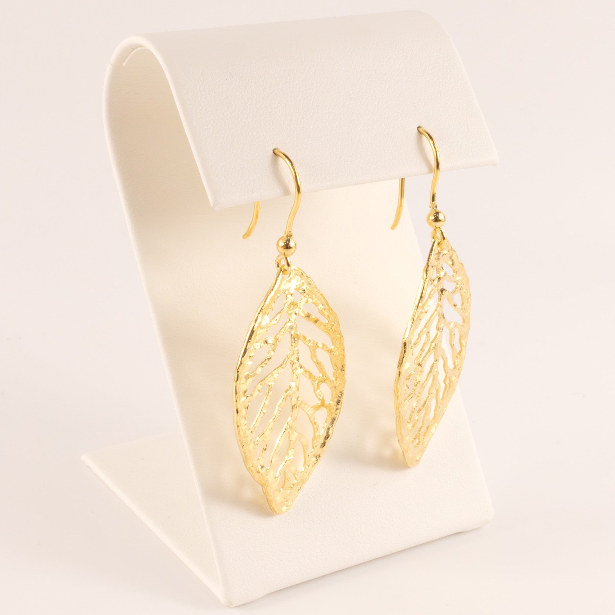 Sterling Silver Gold Plated Leaf Dangle Earrings