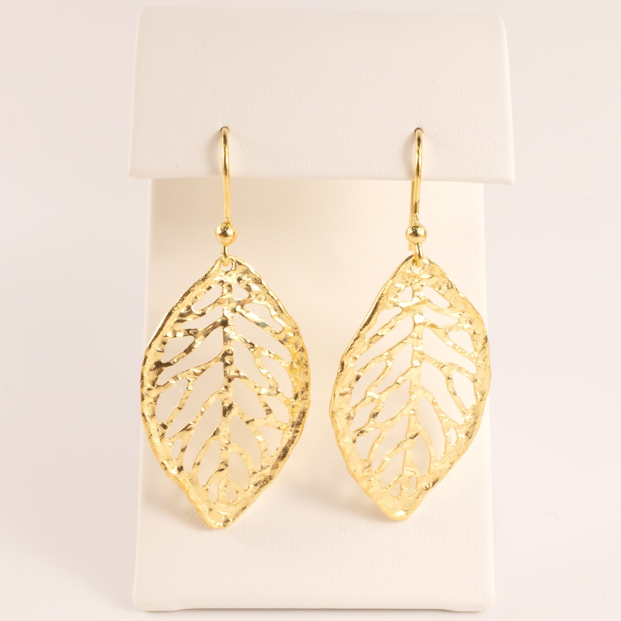 Sterling Silver Gold Plated Leaf Dangle Earrings