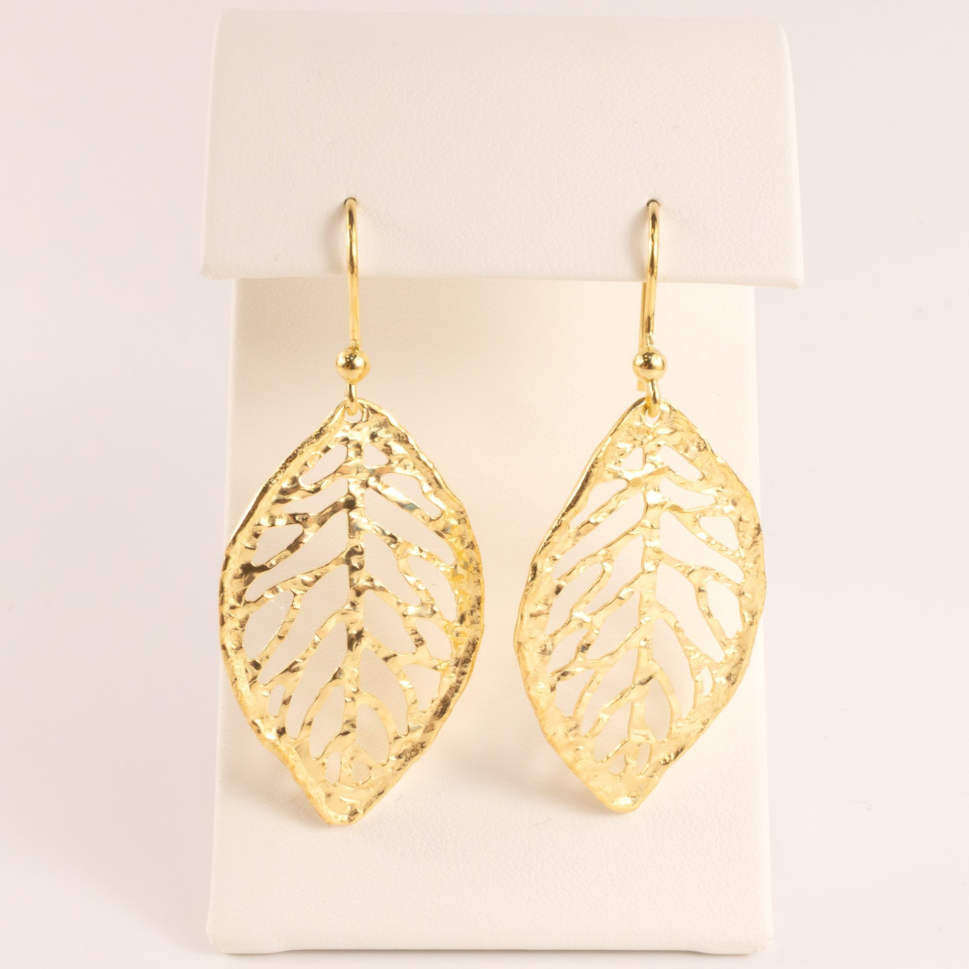 Sterling Silver Gold Plated Leaf Dangle Earrings