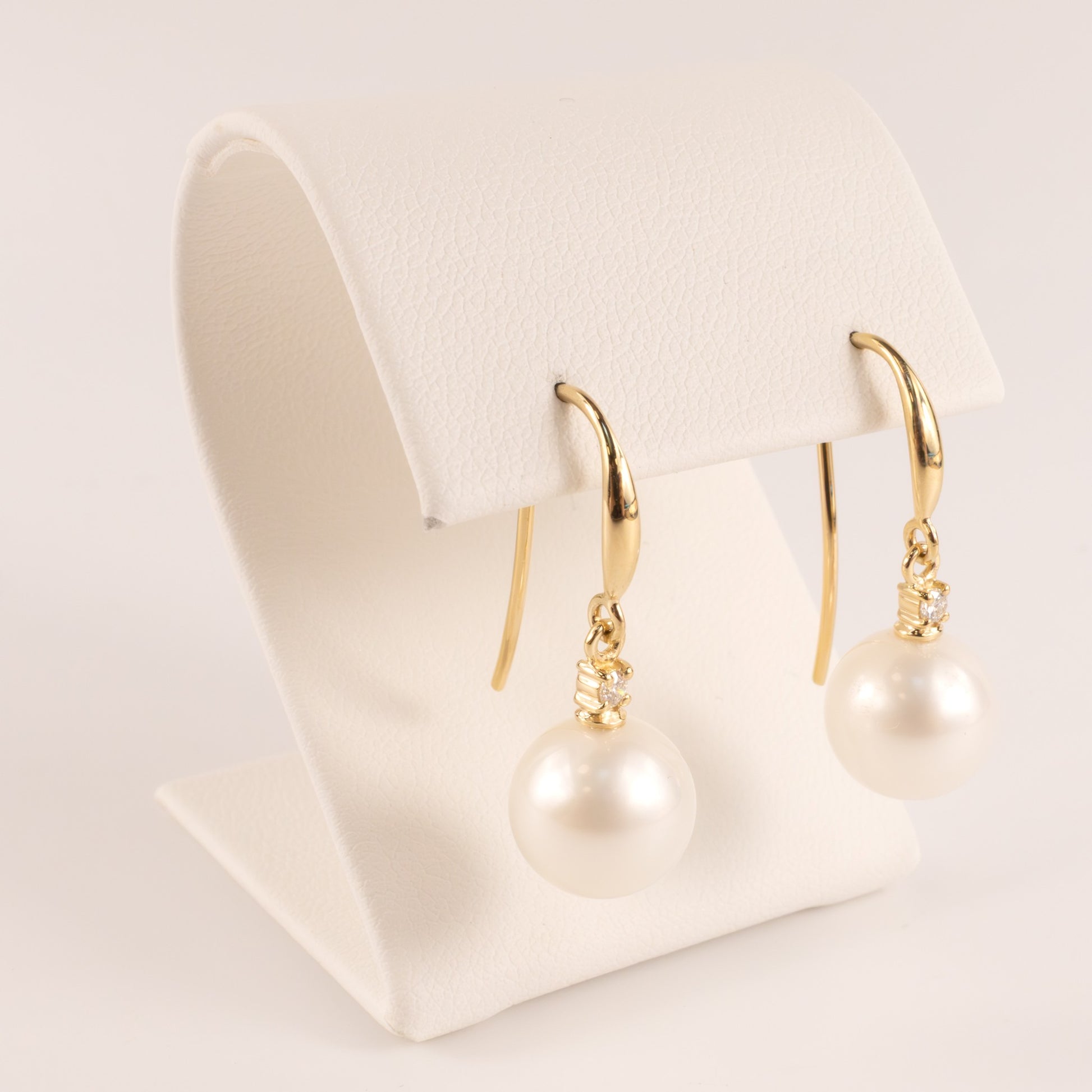 14KYG Pearl and Diamond Drop Dangle Earrings