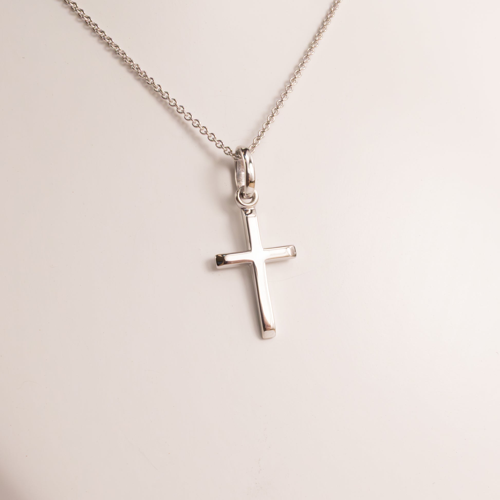 14KWG Beveled Edge Cross Necklace