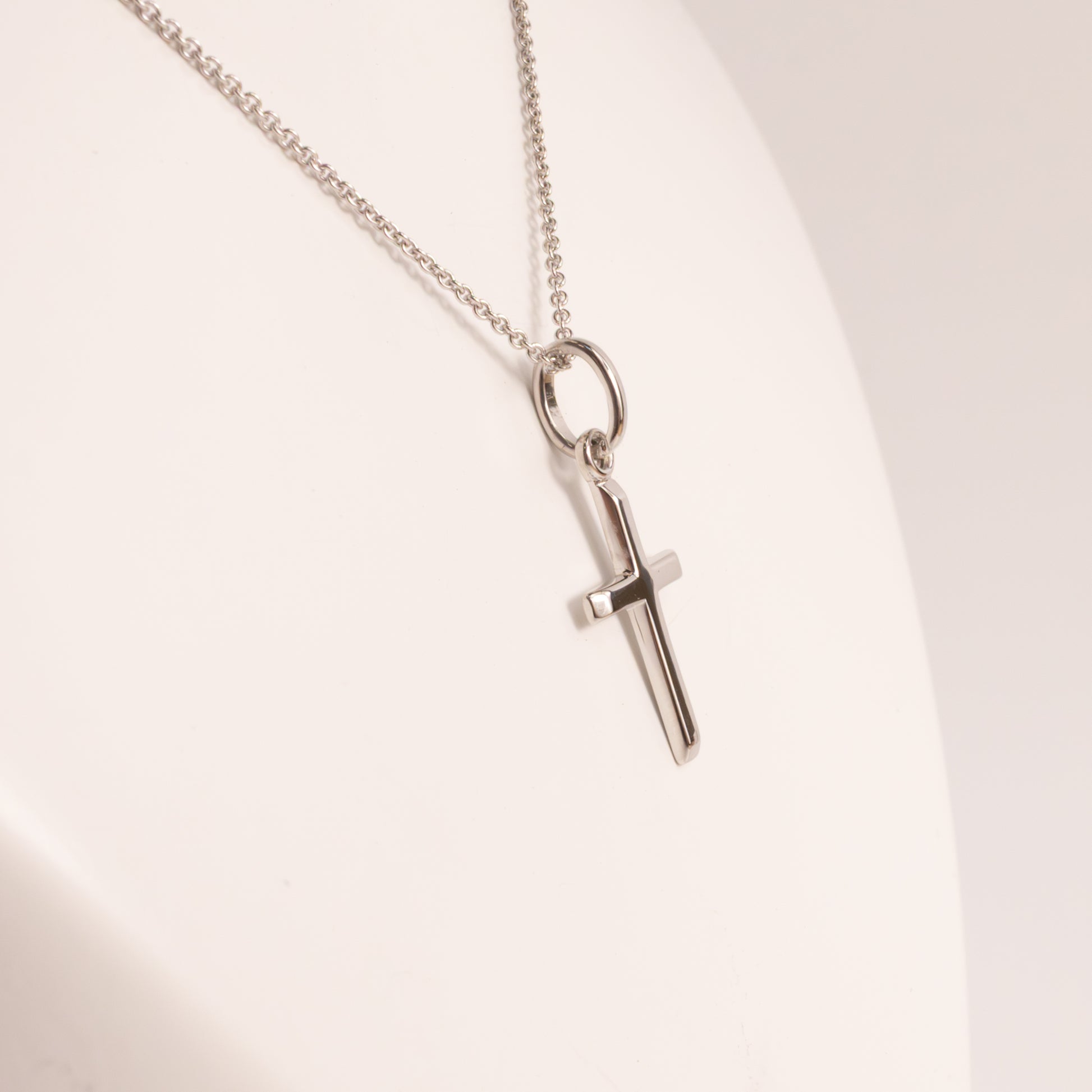 14KWG Beveled Edge Cross Necklace