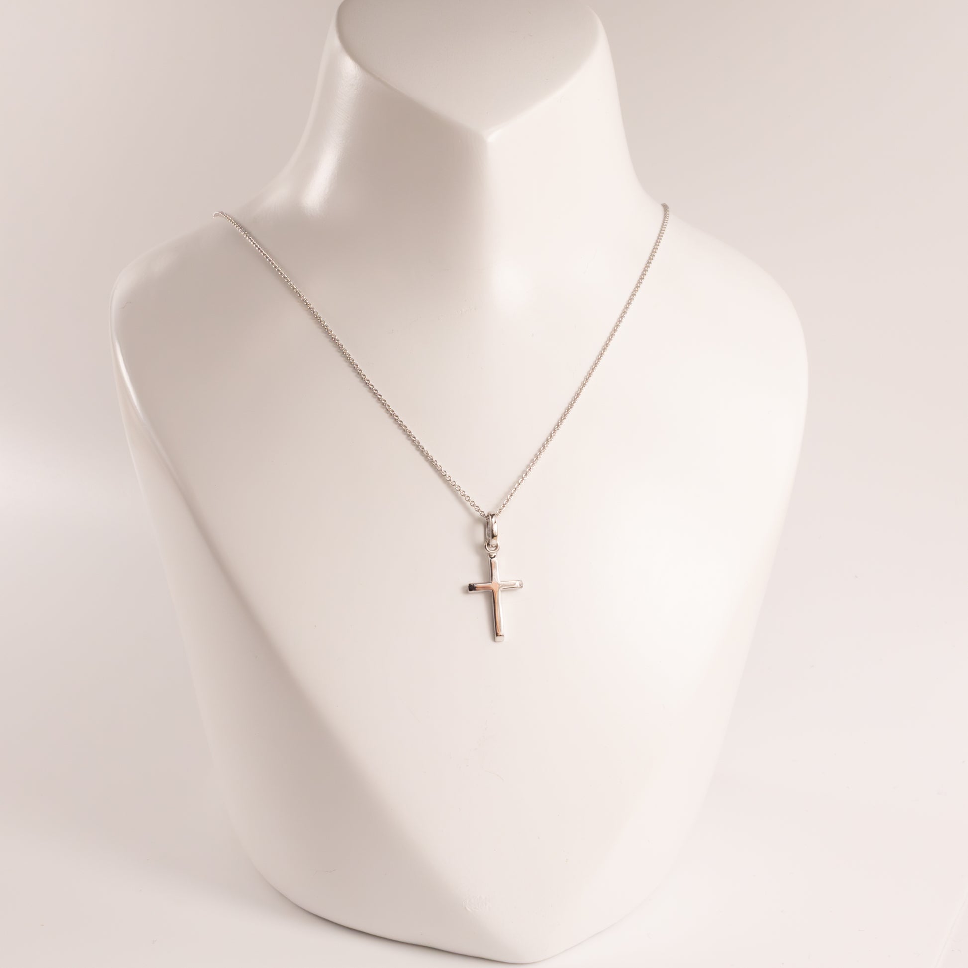 14KWG Beveled Edge Cross Necklace