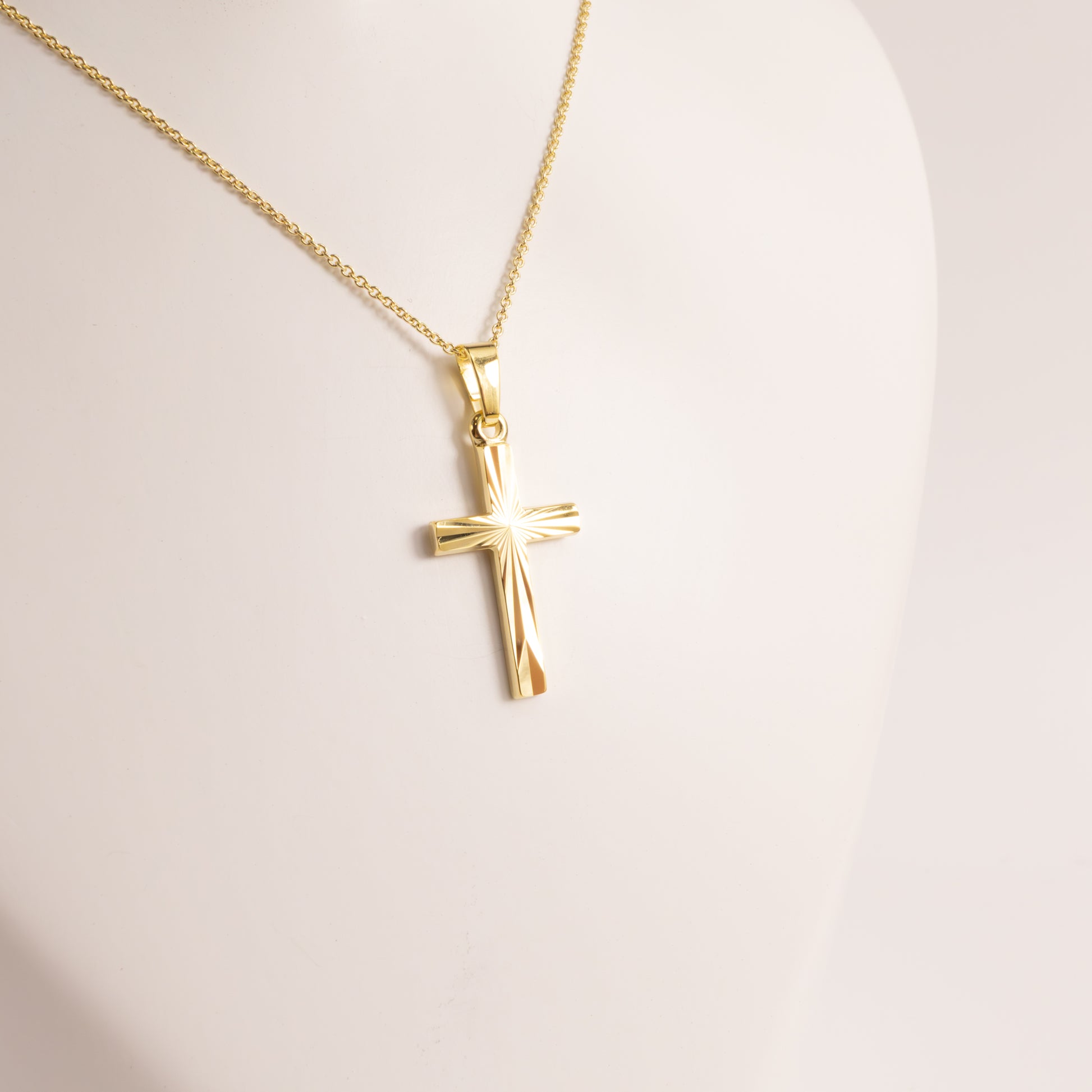14KYG Radiant Diamond Cut Cross Necklace