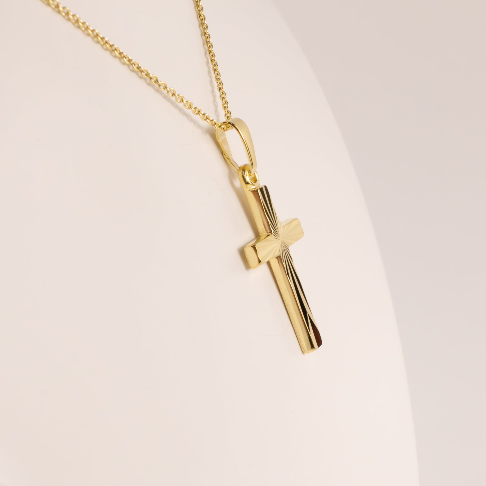 14KYG Radiant Diamond Cut Cross Necklace