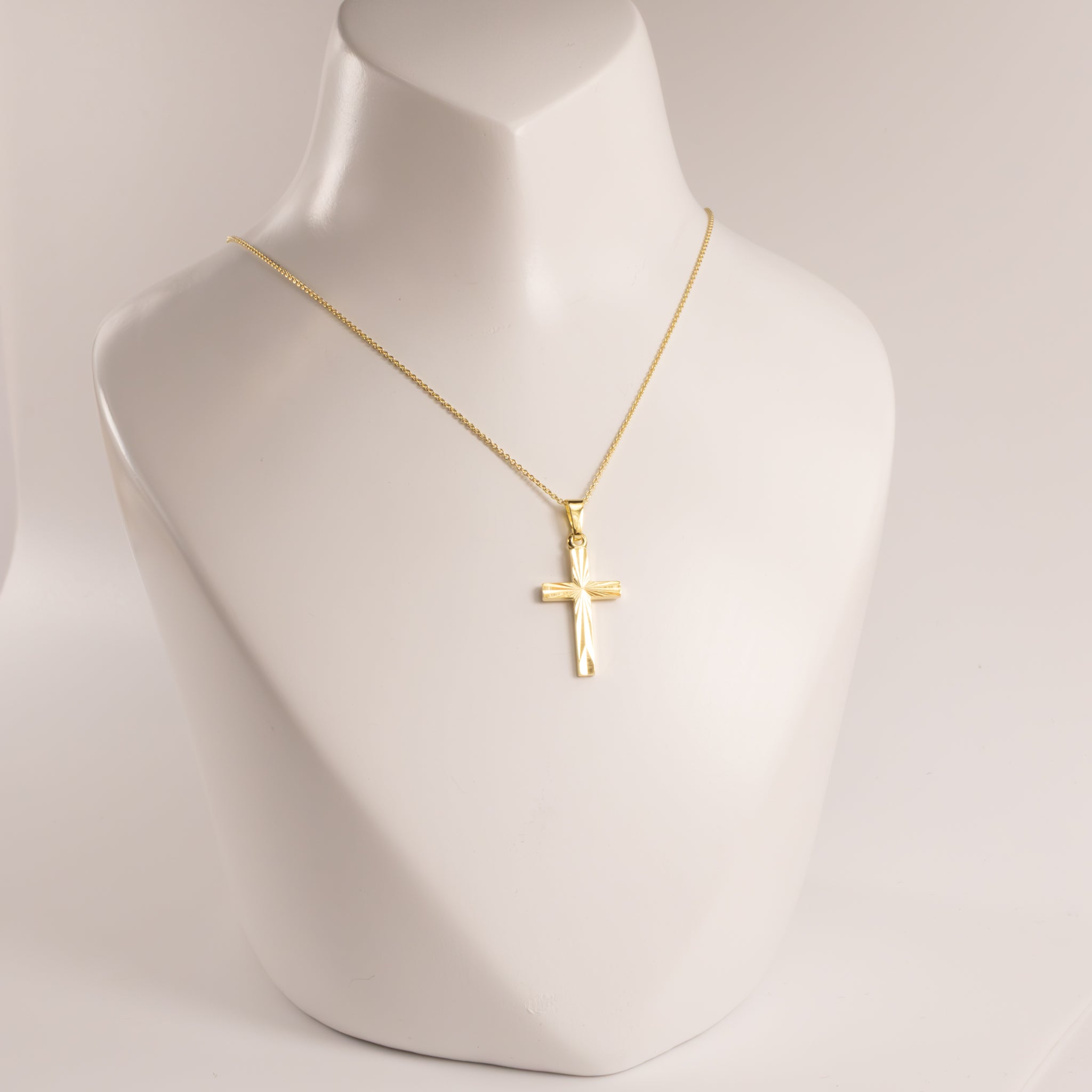 14KYG Radiant Diamond Cut Cross Necklace