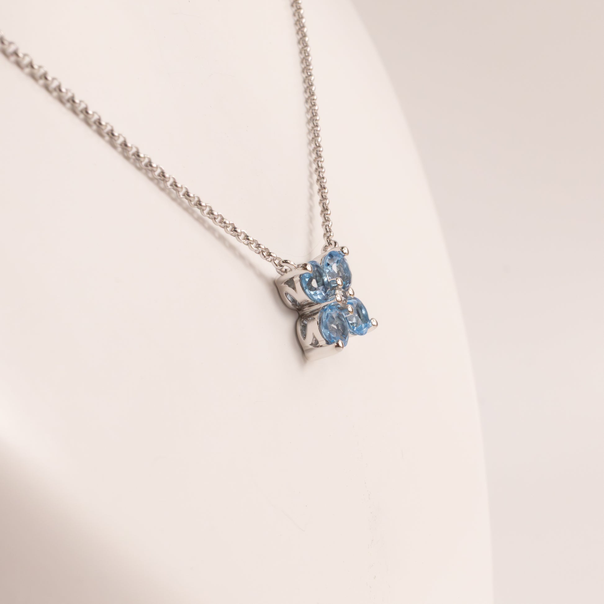14KWG Swiss Blue Topaz and Diamond Fixed Flower Necklace
