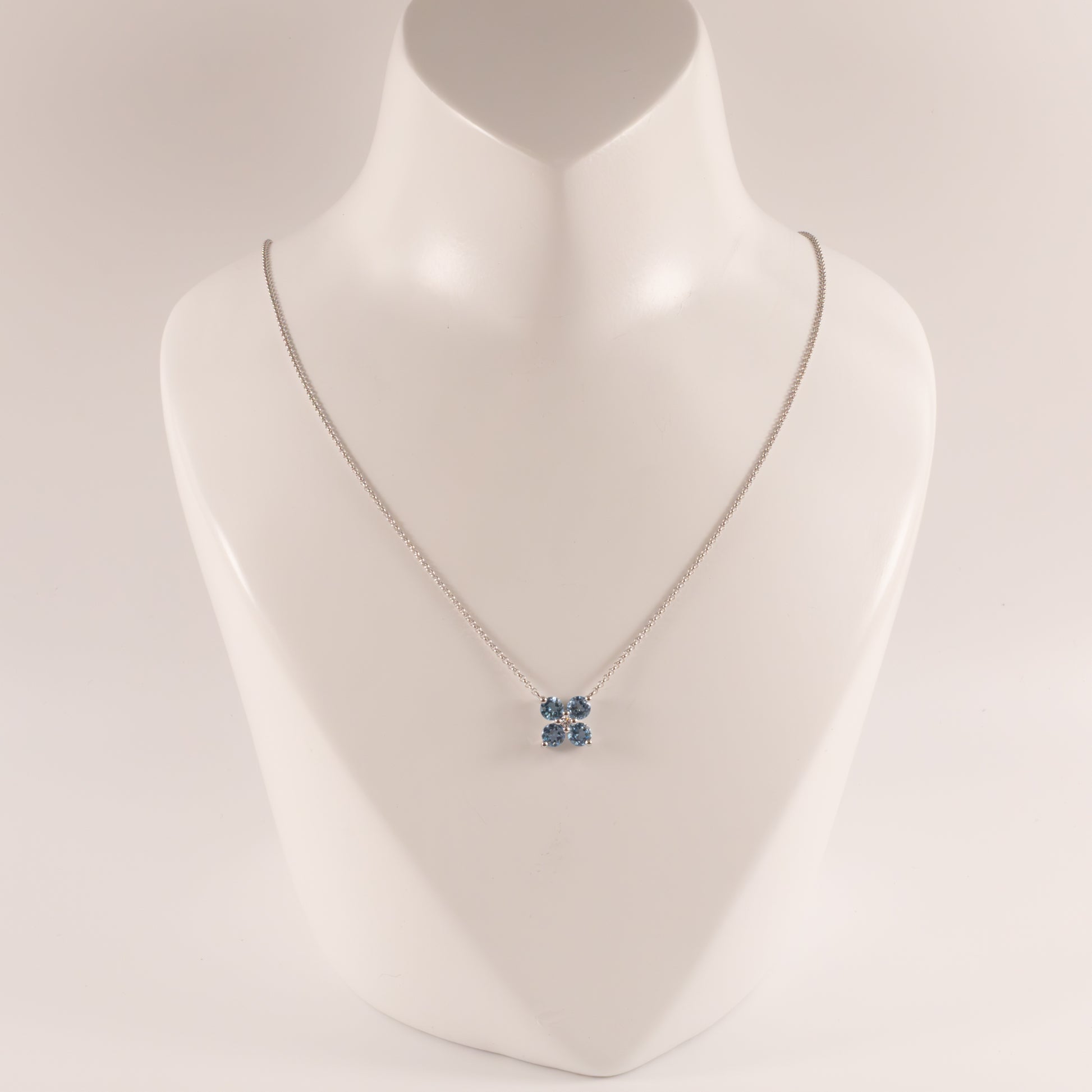 14KWG Swiss Blue Topaz and Diamond Fixed Flower Necklace