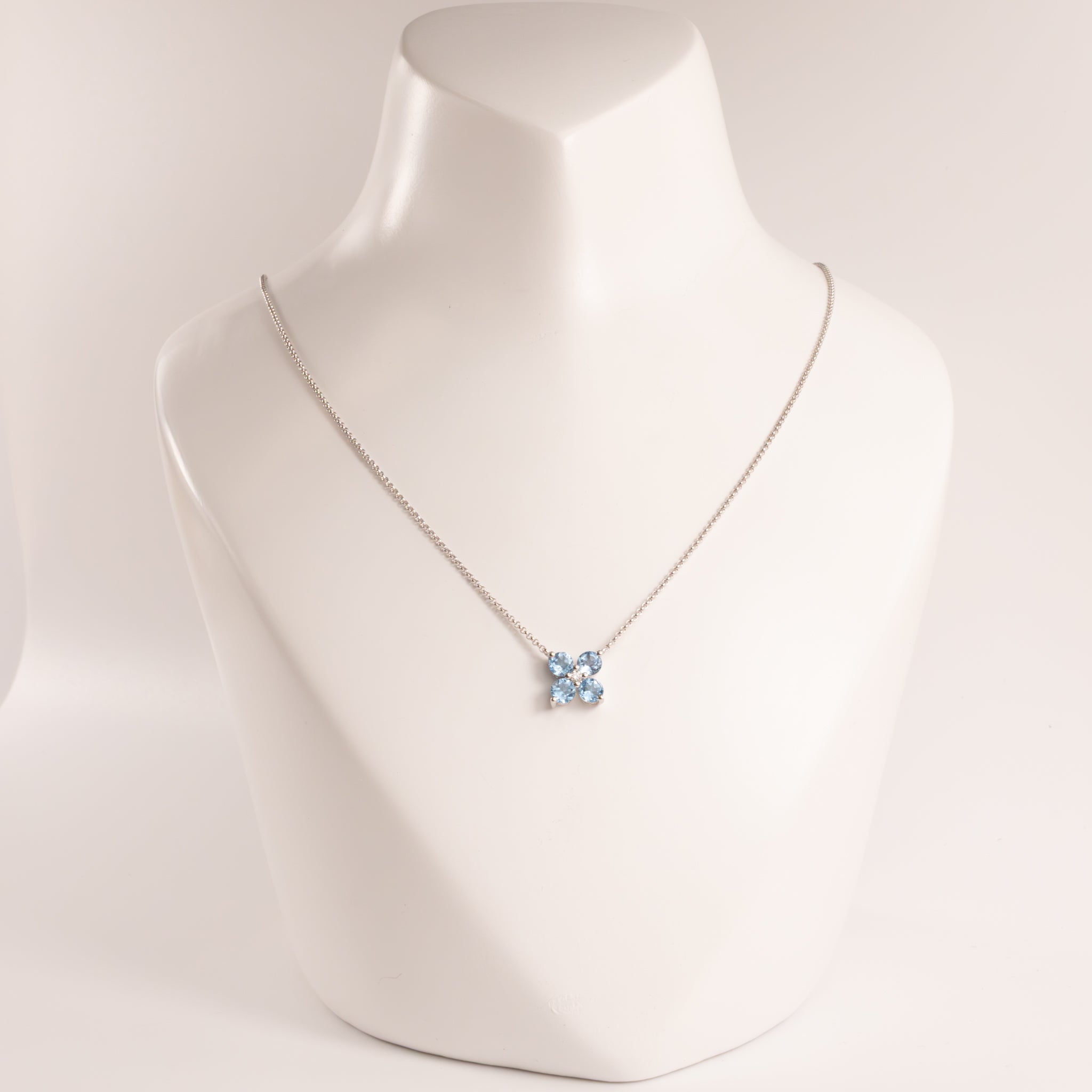 14KWG Swiss Blue Topaz and Diamond Fixed Flower Necklace