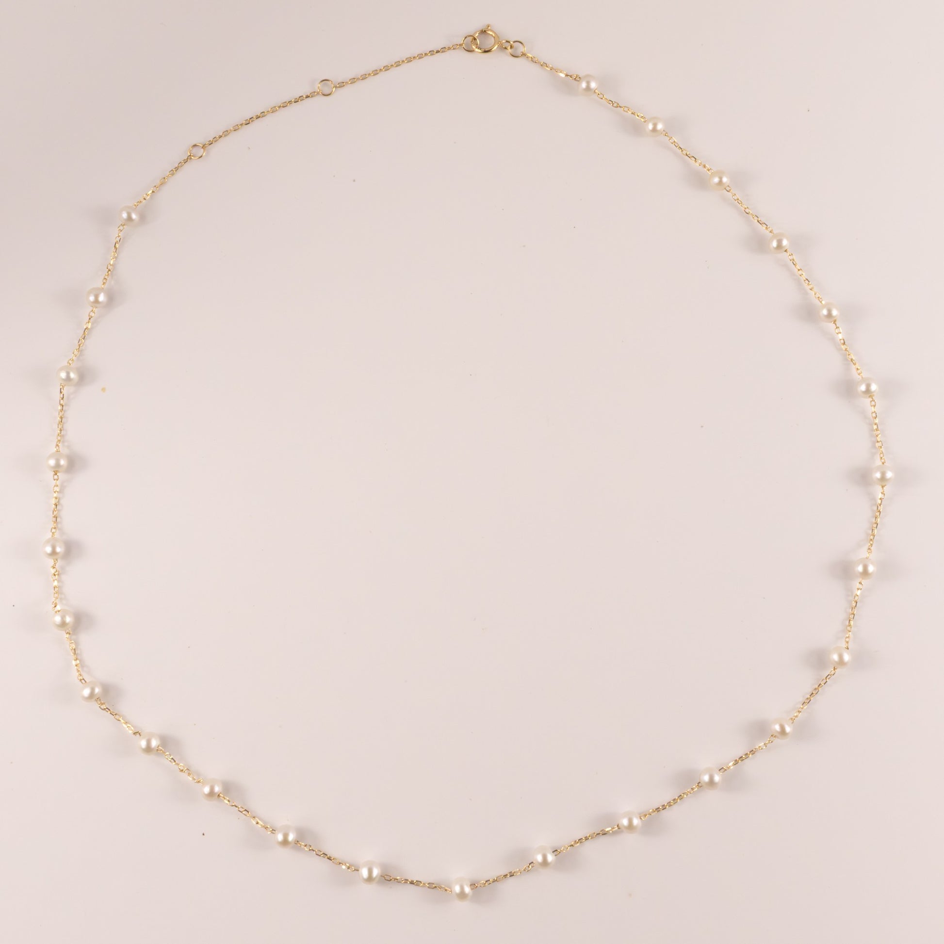 14KYG Pearl Dainty Station Necklace
