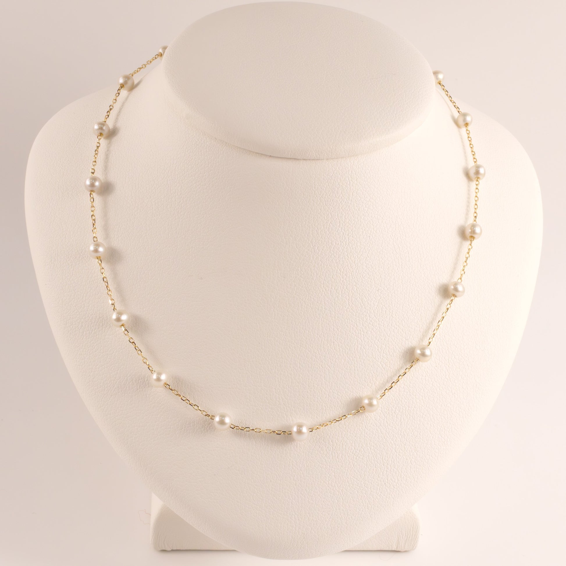 14KYG Pearl Dainty Station Necklace