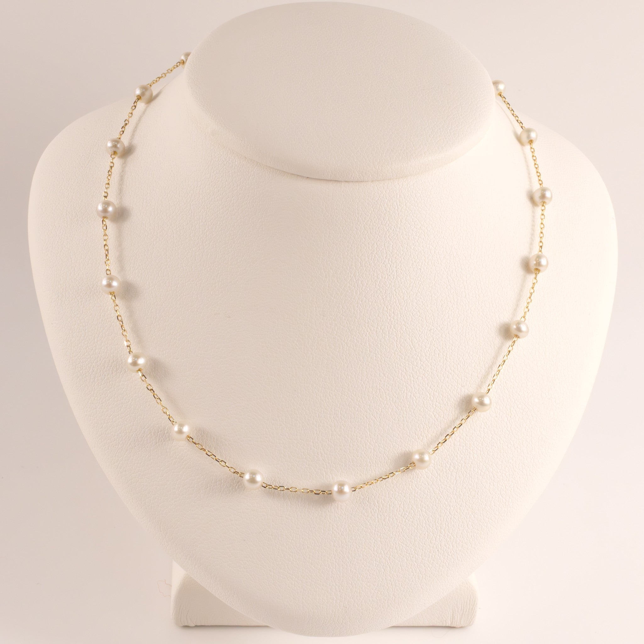 14KYG Pearl Dainty Station Necklace