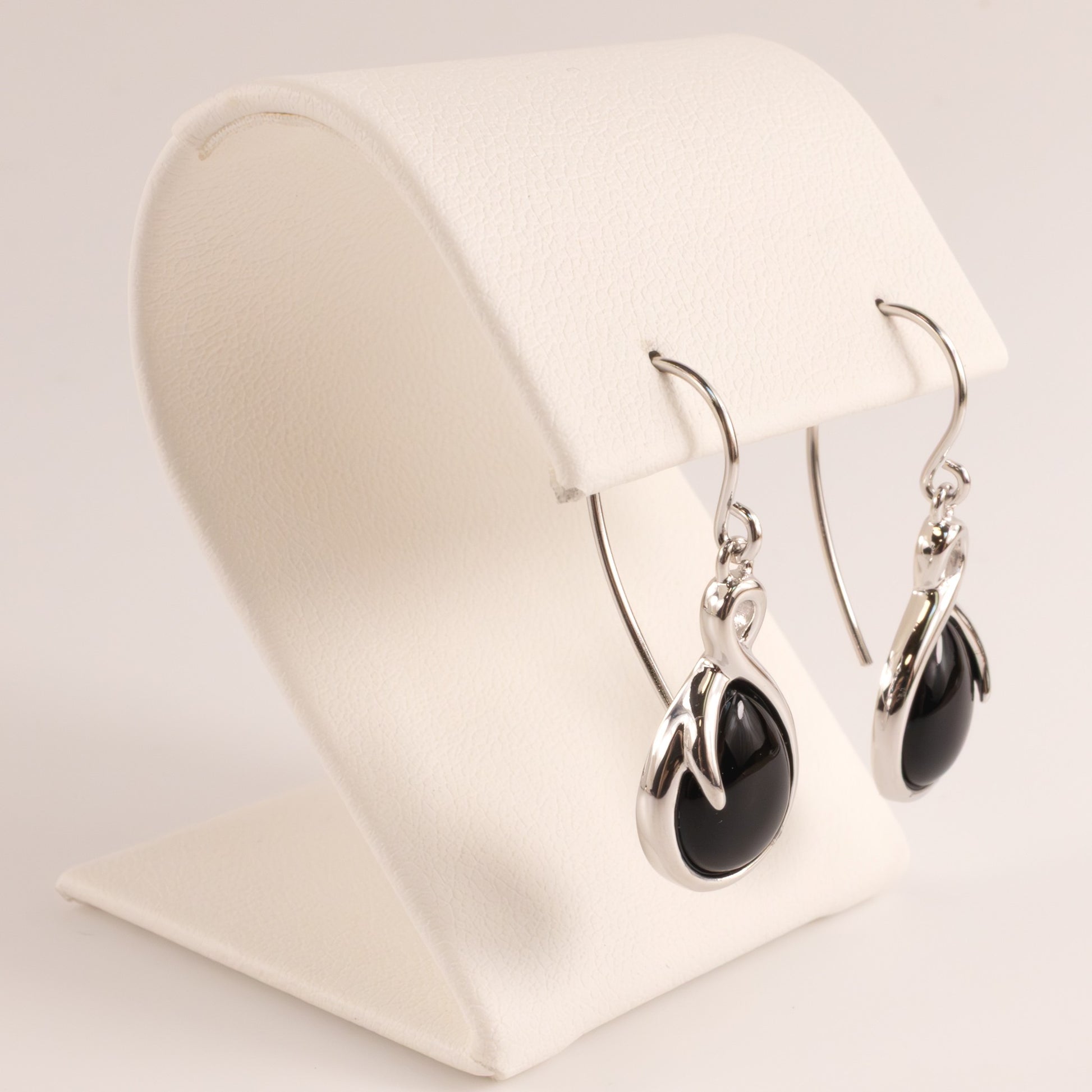 Sterling Silver Onyx Bezel Teardrop Dangle Earrings