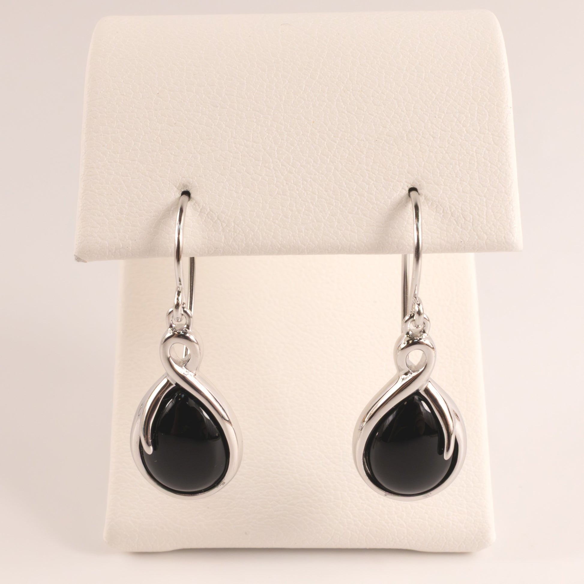 Sterling Silver Onyx Bezel Teardrop Dangle Earrings