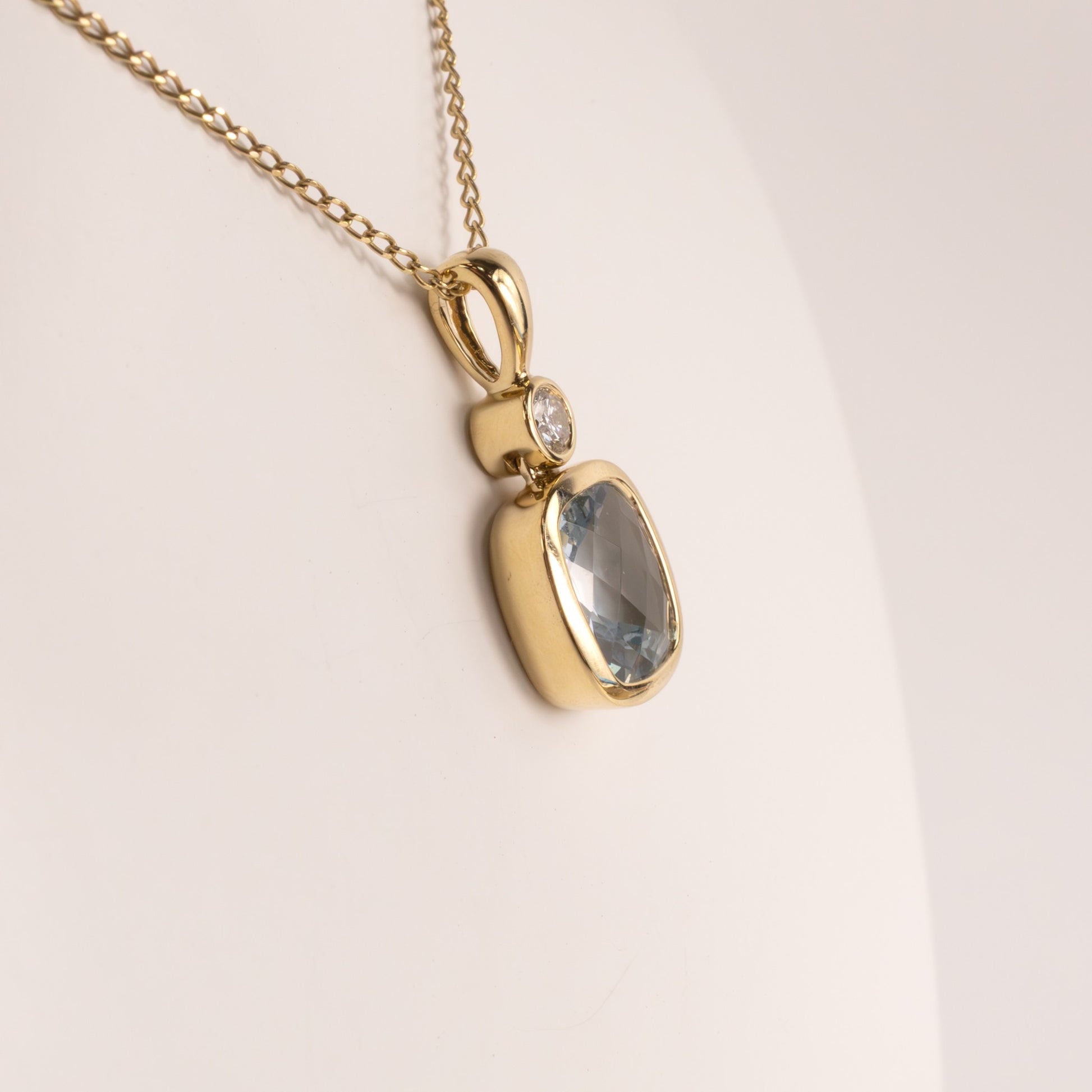 14KYG Aquamarine 1.65ct and Diamond Bezel Set Pendant