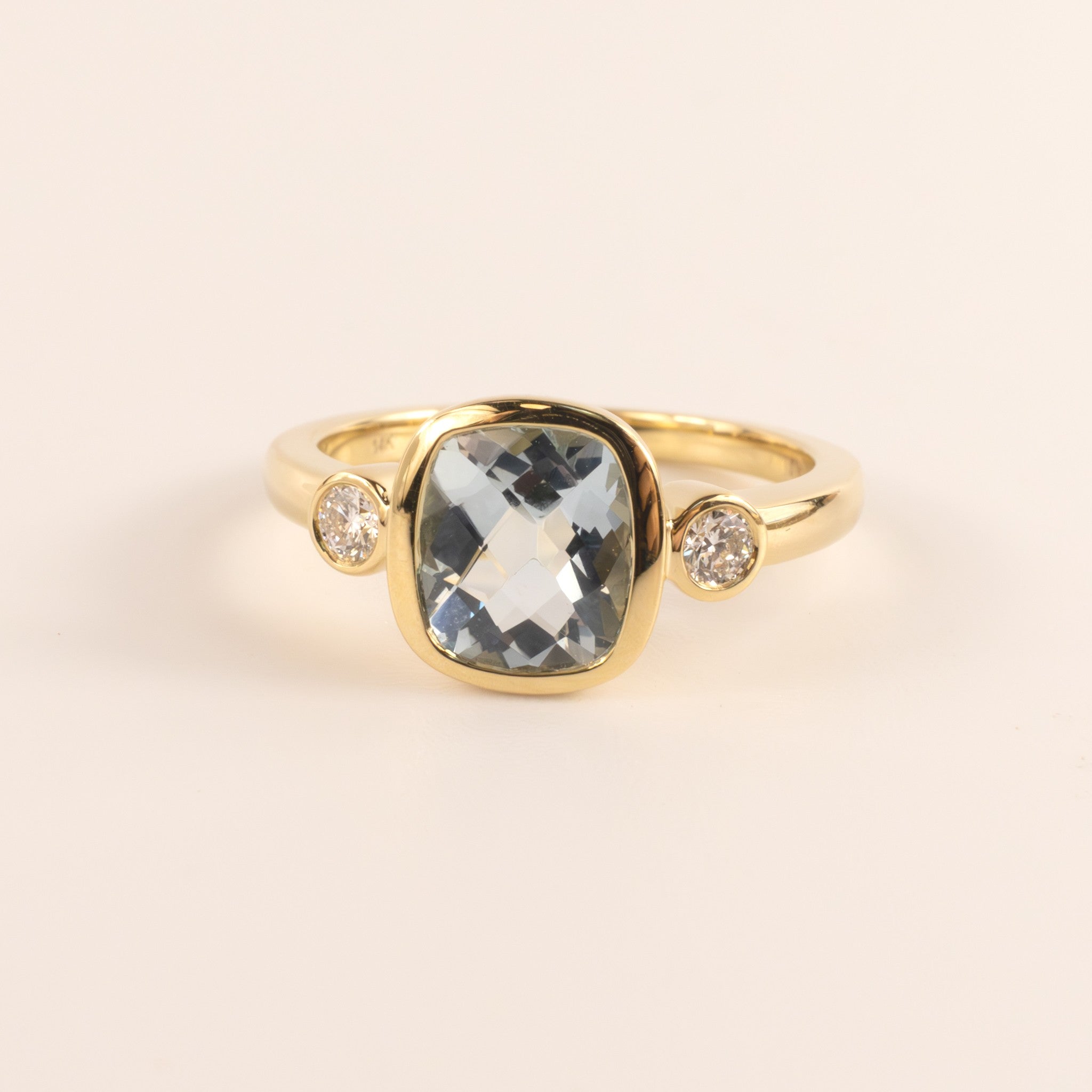 14KYG Aquamarine and Diamond Bezel Set Ring