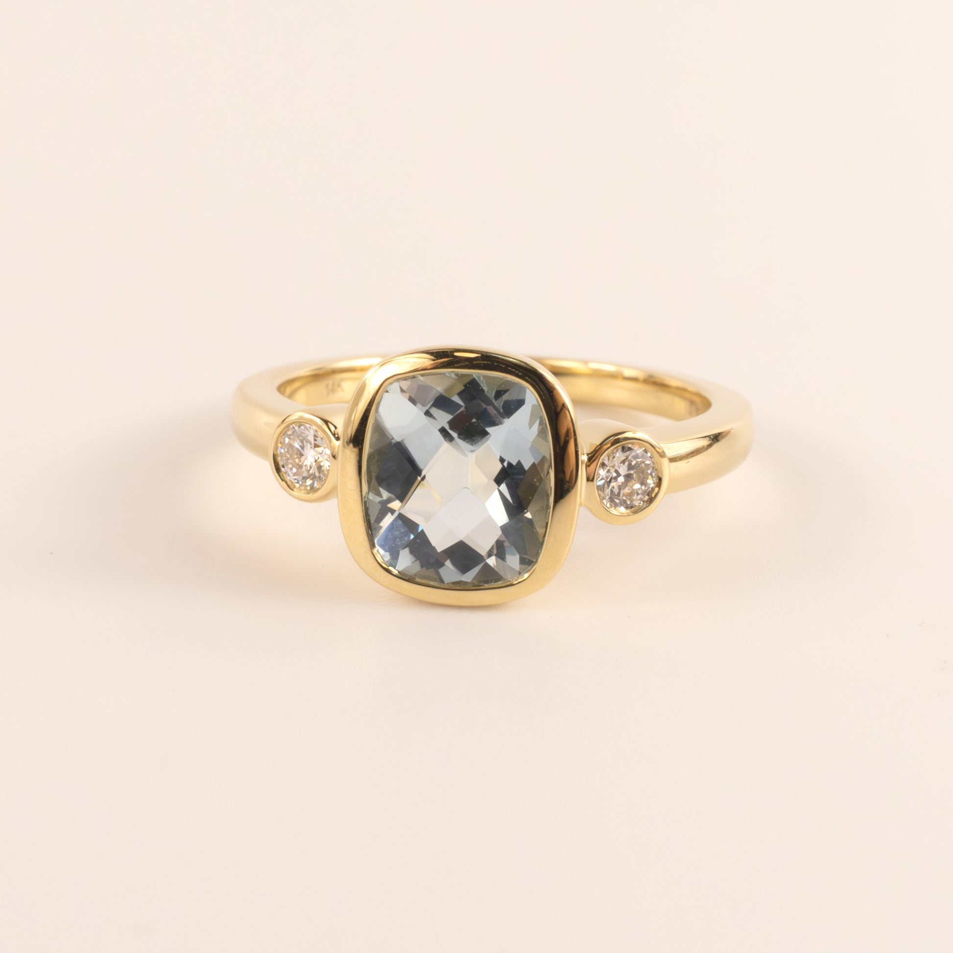 14KYG Aquamarine and Diamond Bezel Set Ring