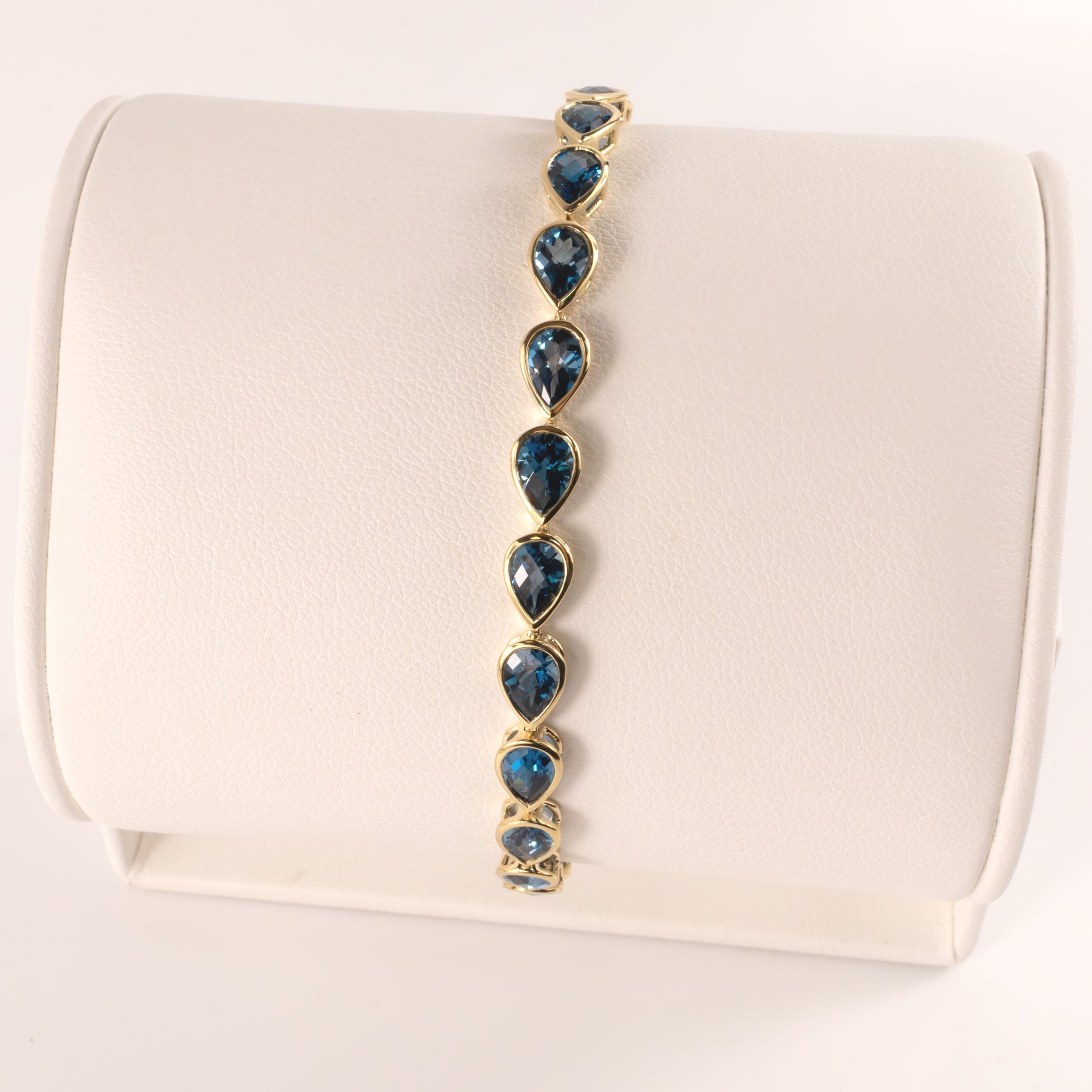 14KYG London Blue Topaz Pear Bezel Set Bracelet