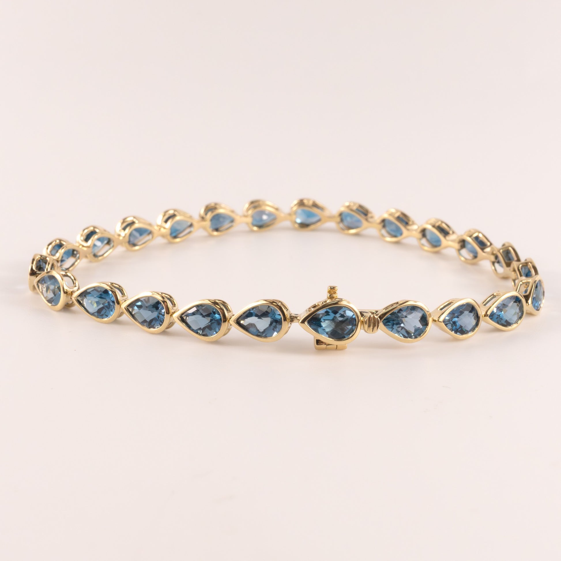 14KYG London Blue Topaz Pear Bezel Set Bracelet