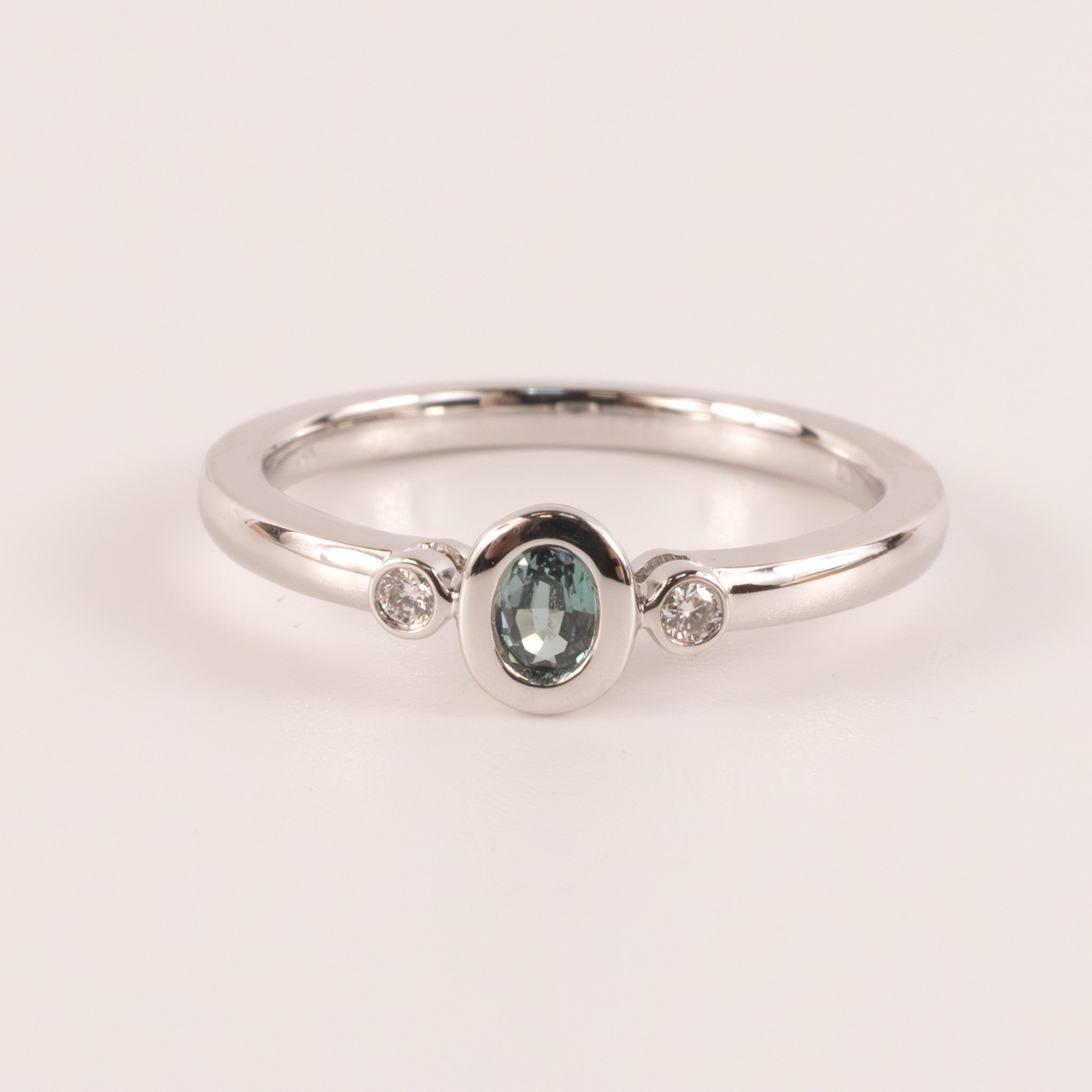 14KWG Alexandrite and Diamond Bezel Set Ring